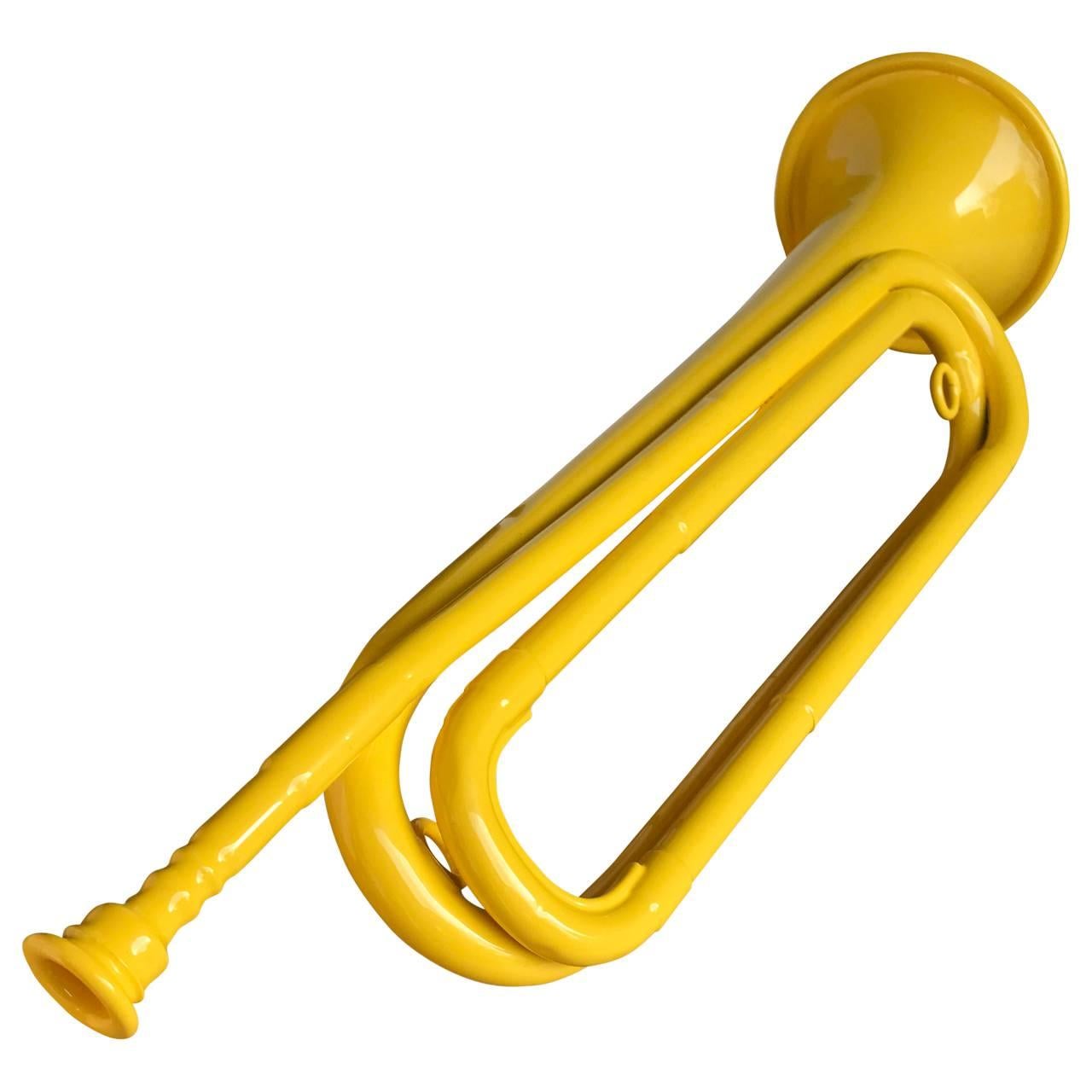 20th Century Vintage Bugle Or Trumpet In Bright Yellow Powdercoating