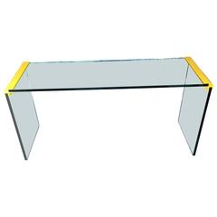Waterfall Glass and Chrome Table, with a Bright Yellow Twist 3