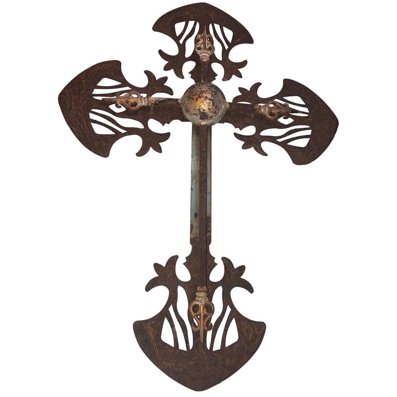 Large French 19th Century Religious Iron Cross 1