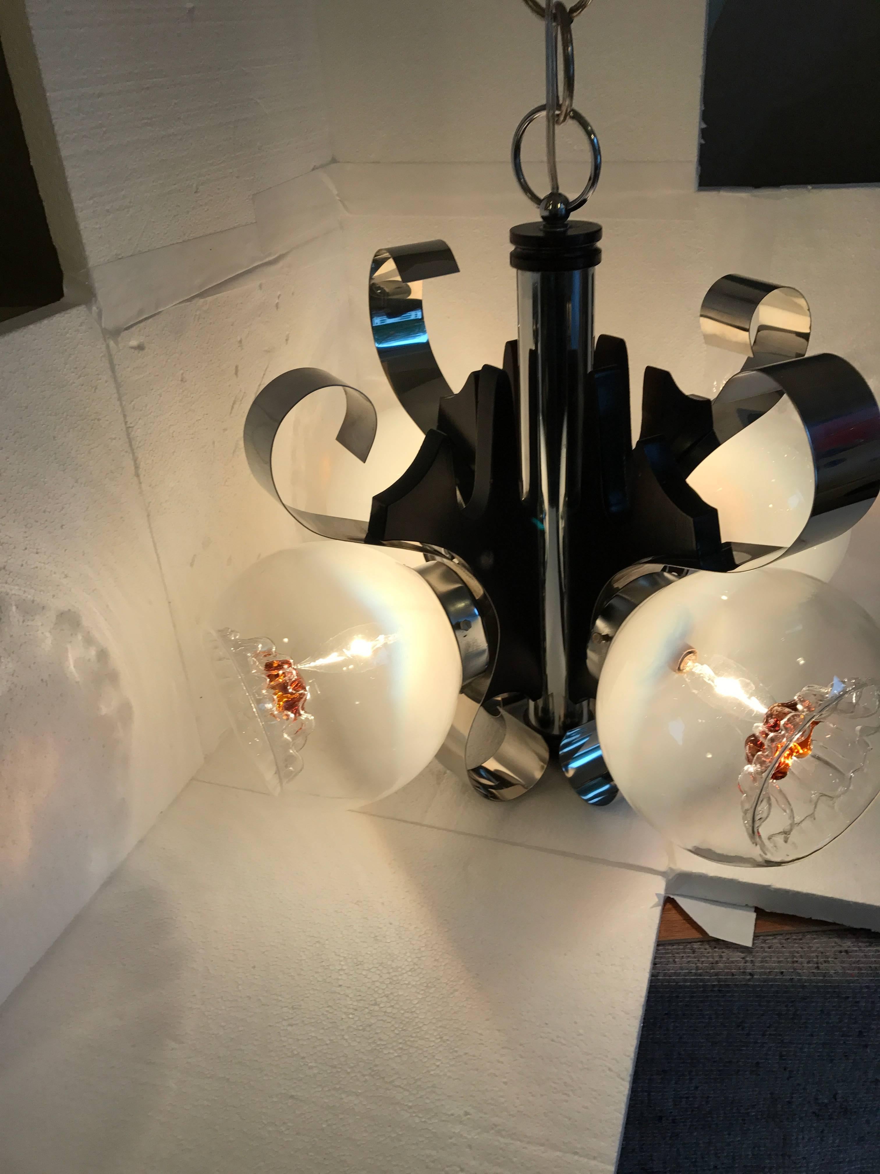 Italian Four-Light Pendant Lamp, Mid-Century Modern 4