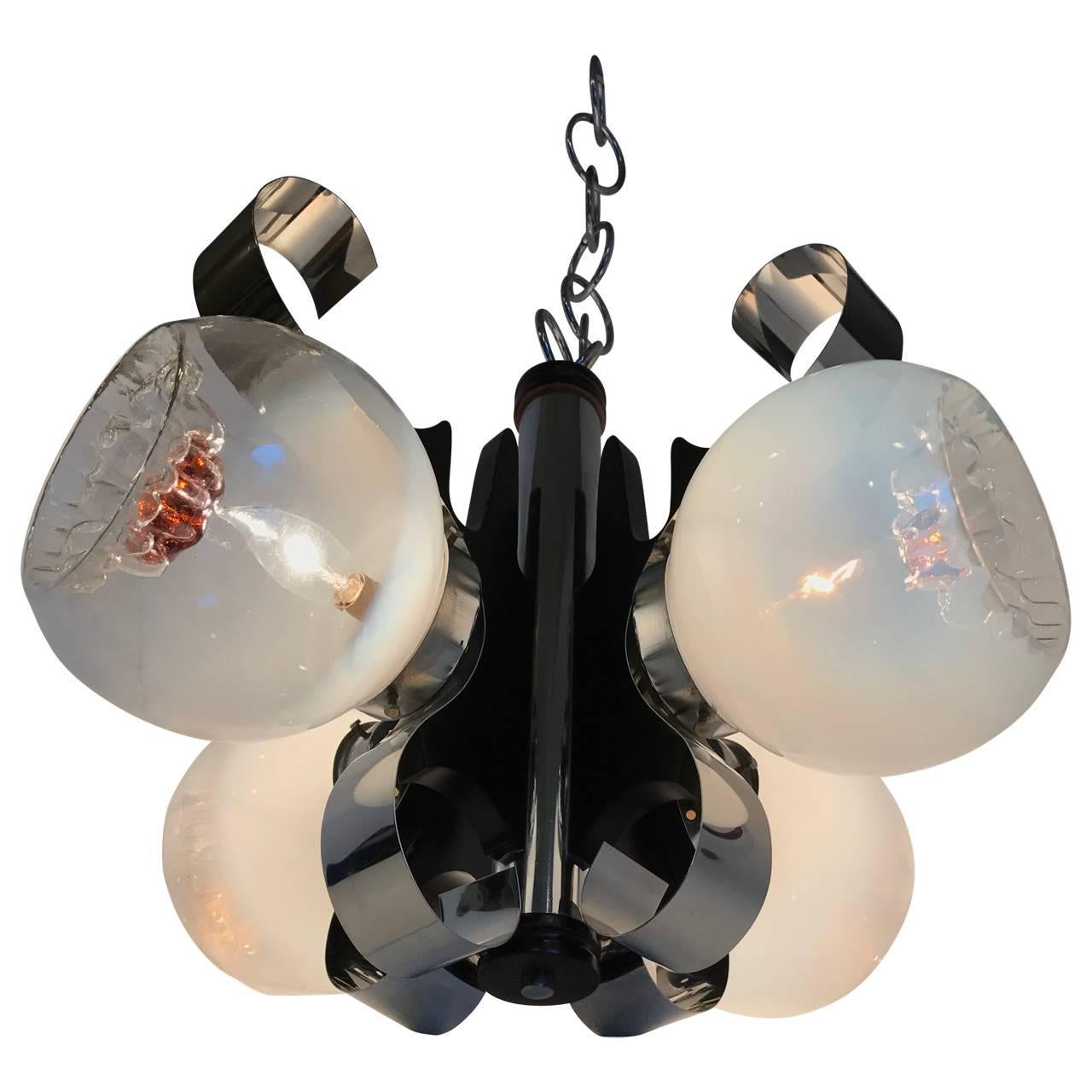 Italian Four-Light Pendant Lamp, Mid-Century Modern
