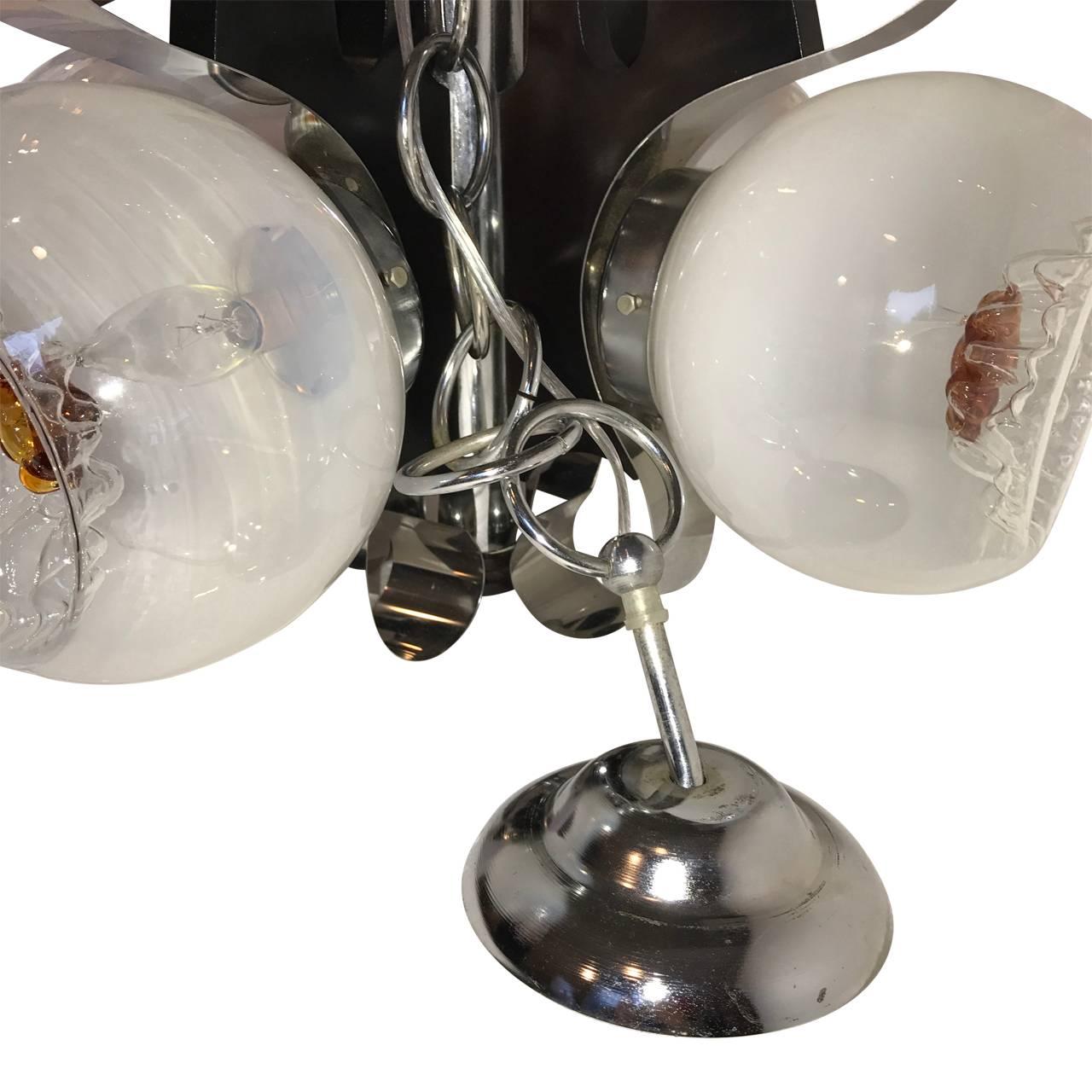 Italian Four-Light Pendant Lamp, Mid-Century Modern In Good Condition In Haddonfield, NJ