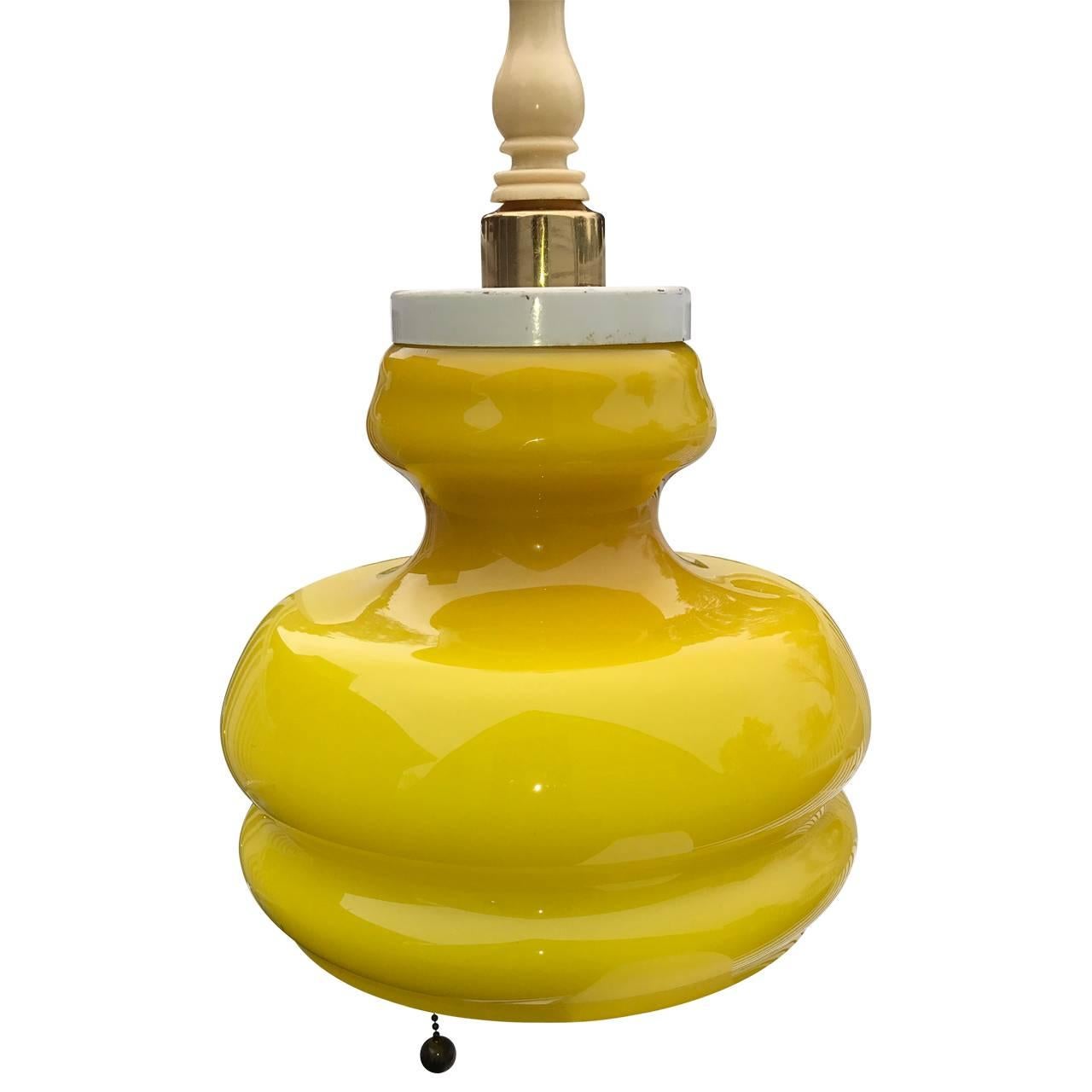 Italian Bright Yellow Midcentury Glass Pendant, circa 1960 In Good Condition In Haddonfield, NJ