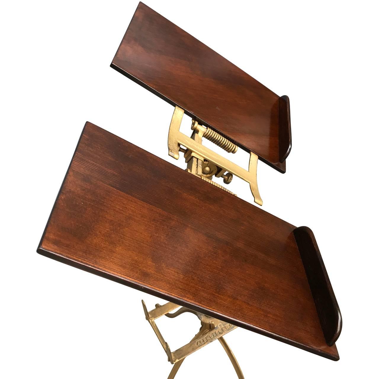 Industrial Early 20th Century Gilded Metal And Wood Music Stand