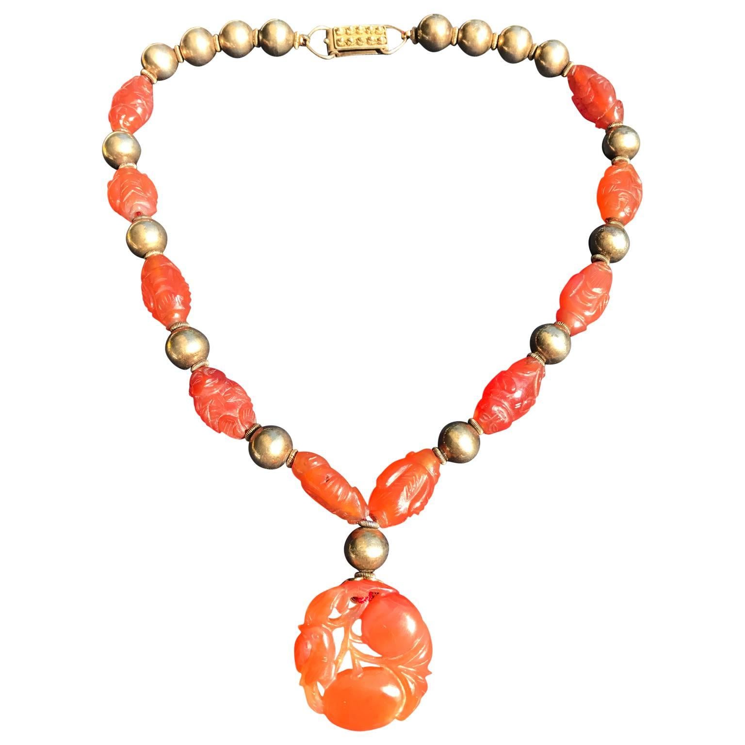 Vintage Chinese Carnelian Silver Necklace