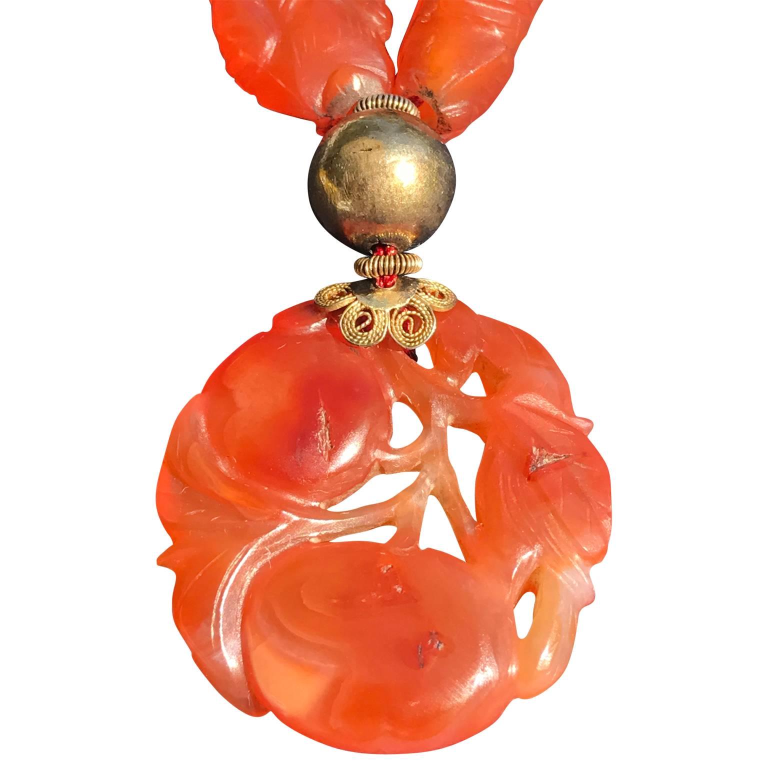 Vintage Chinese Carnelian Silver Necklace In Excellent Condition In Haddonfield, NJ