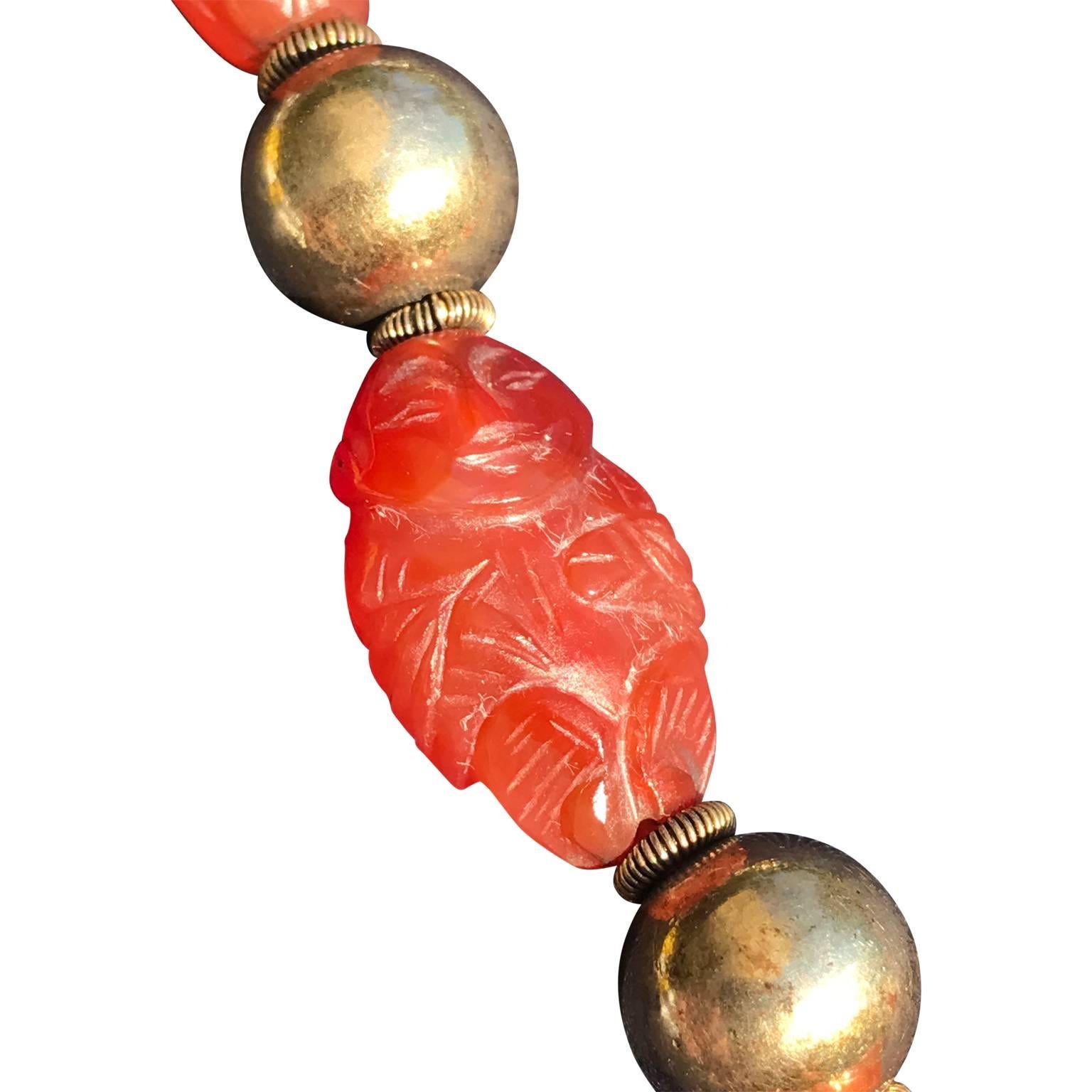 Gilt Vintage Chinese Carnelian Silver Necklace