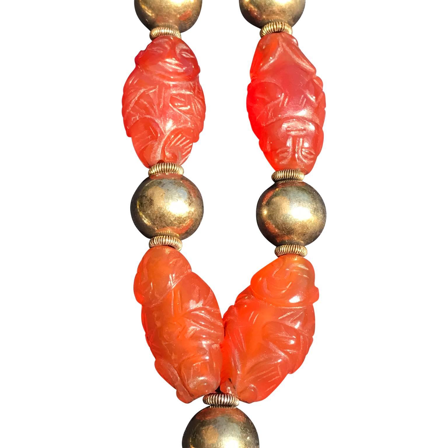 Vintage Chinese Carnelian Silver Necklace 3