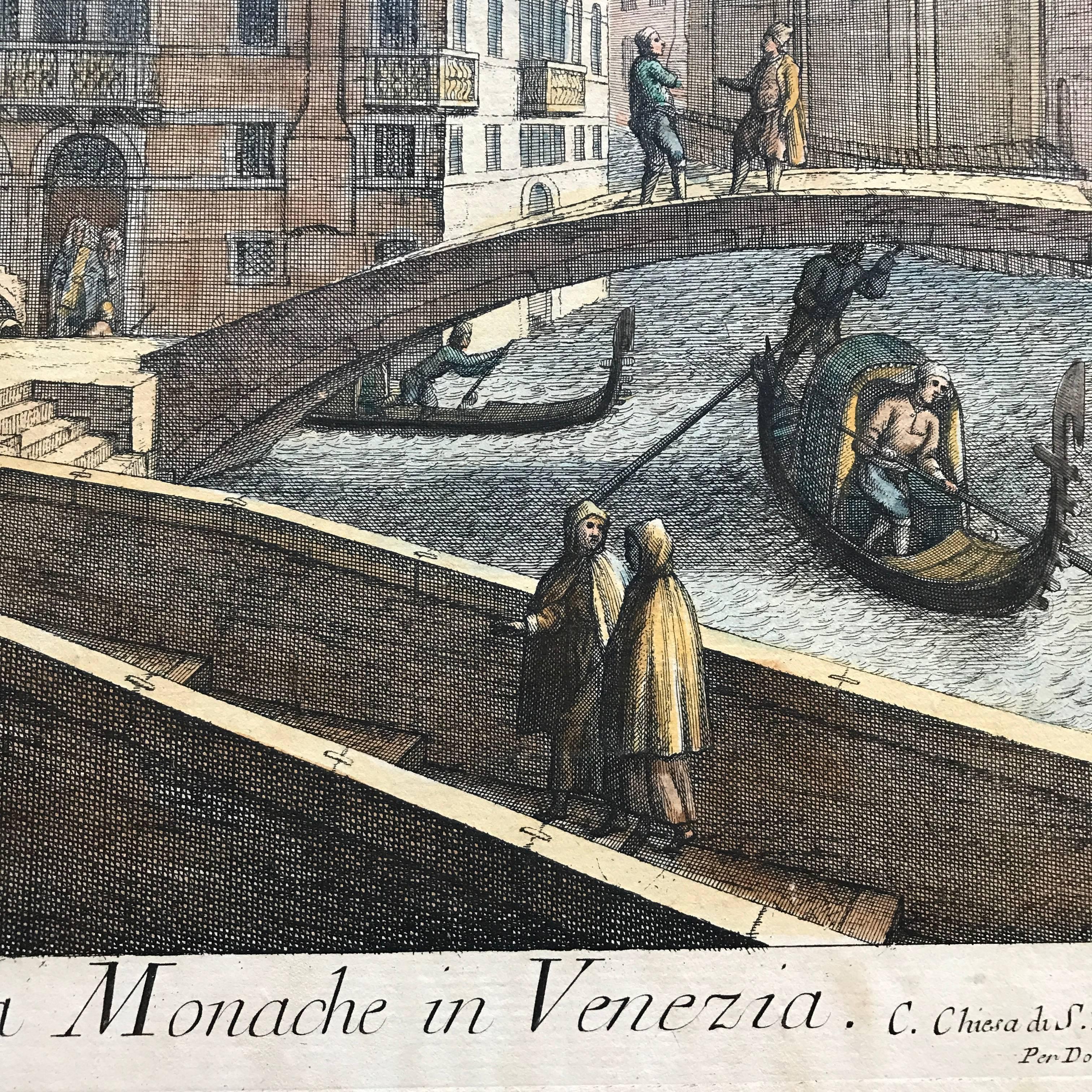 Rococo 18th Century Engraving, Scene of Venice