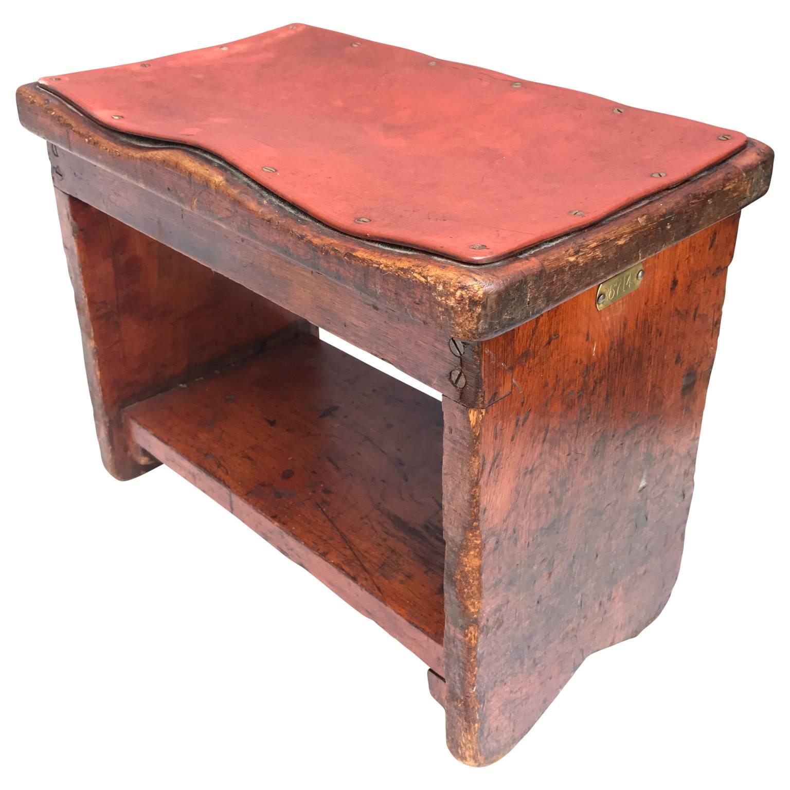 Vintage Wooden Shoe-Polishers Footstool 