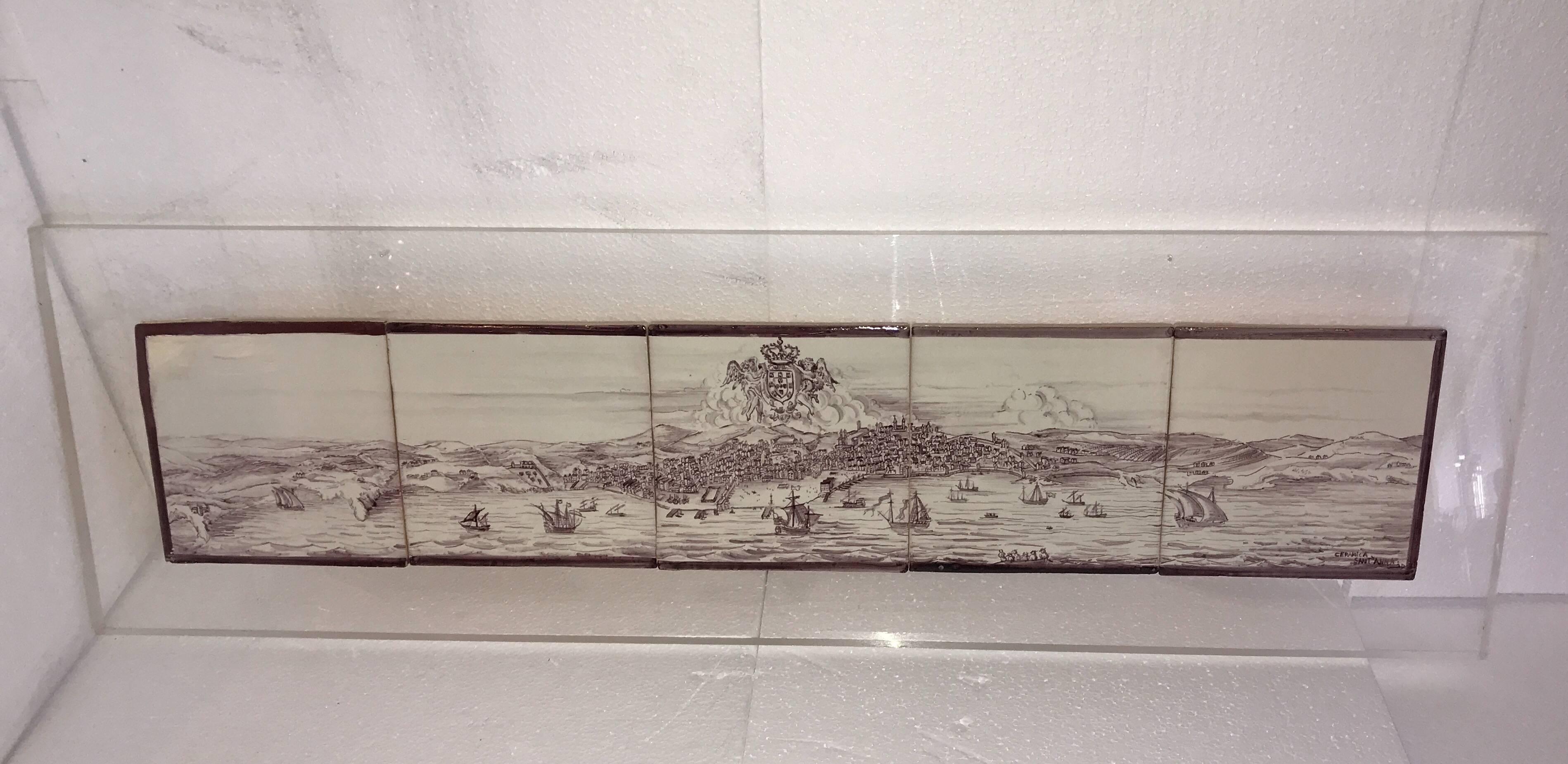 19th Century Tile Painting of Santa Anna Harbor 3