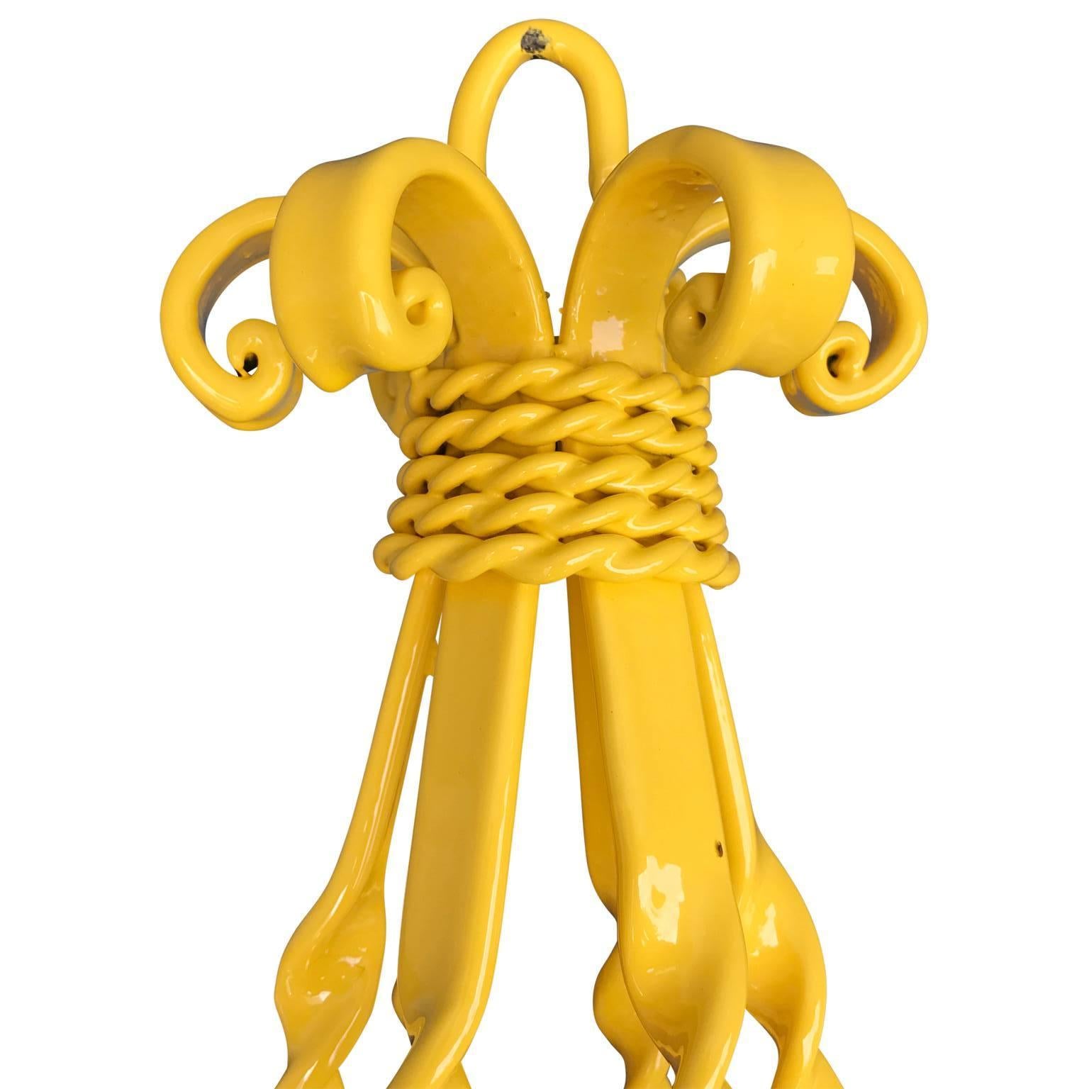 Mid-Century Modern Sunshine Yellow Powder-Coated Metal Chandelier For Sale 1