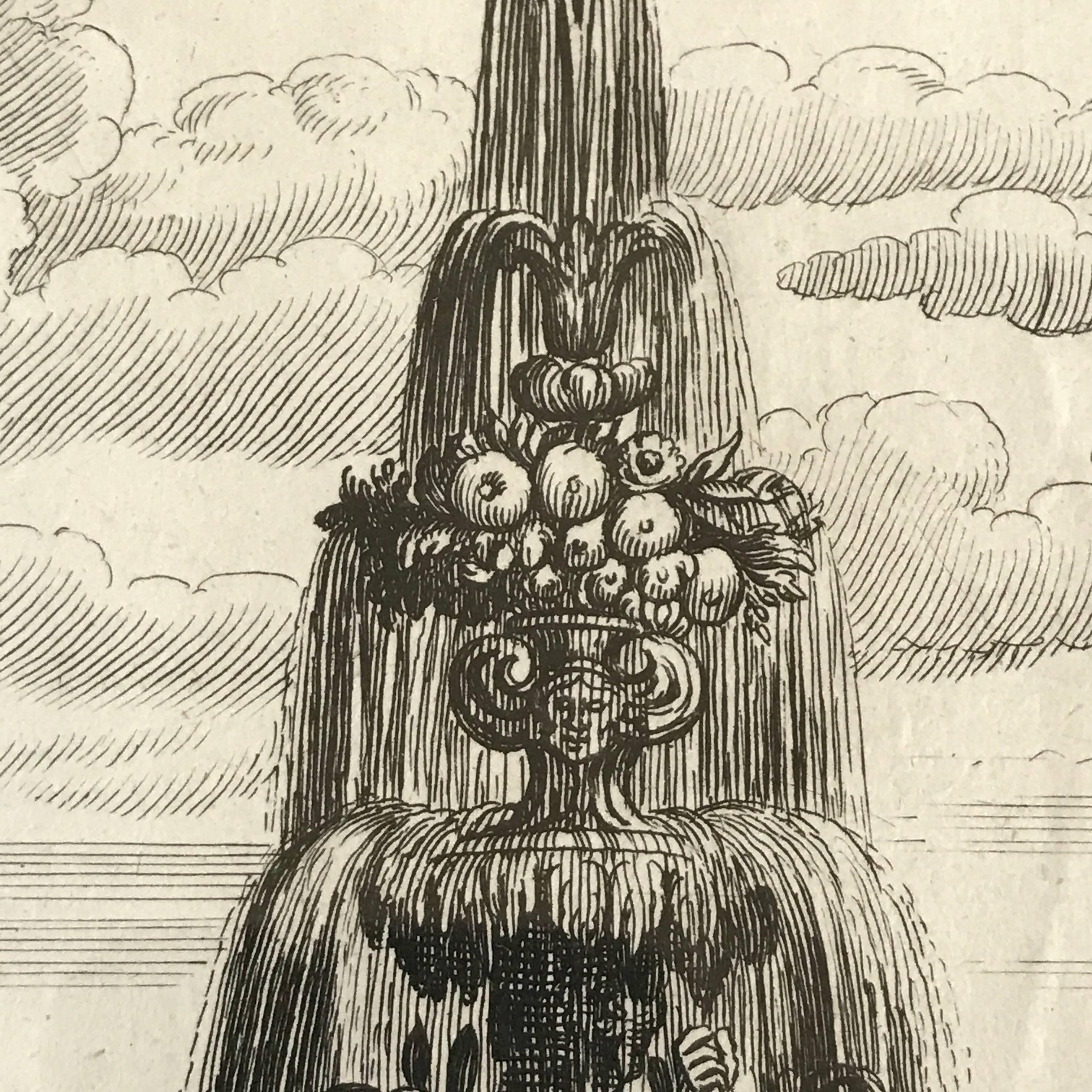 German Two 18th Century Etchings of Fountain Scenes