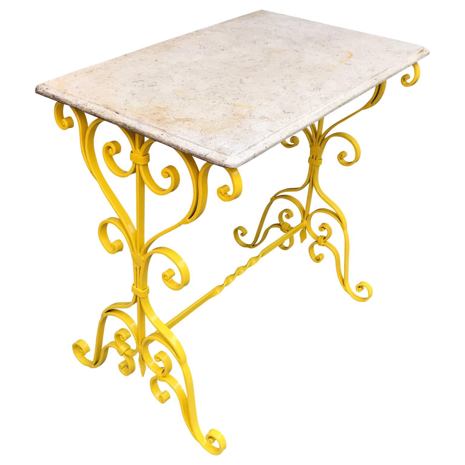 American Single Sunshine Yellow Metal Garden Stone-Top Table
