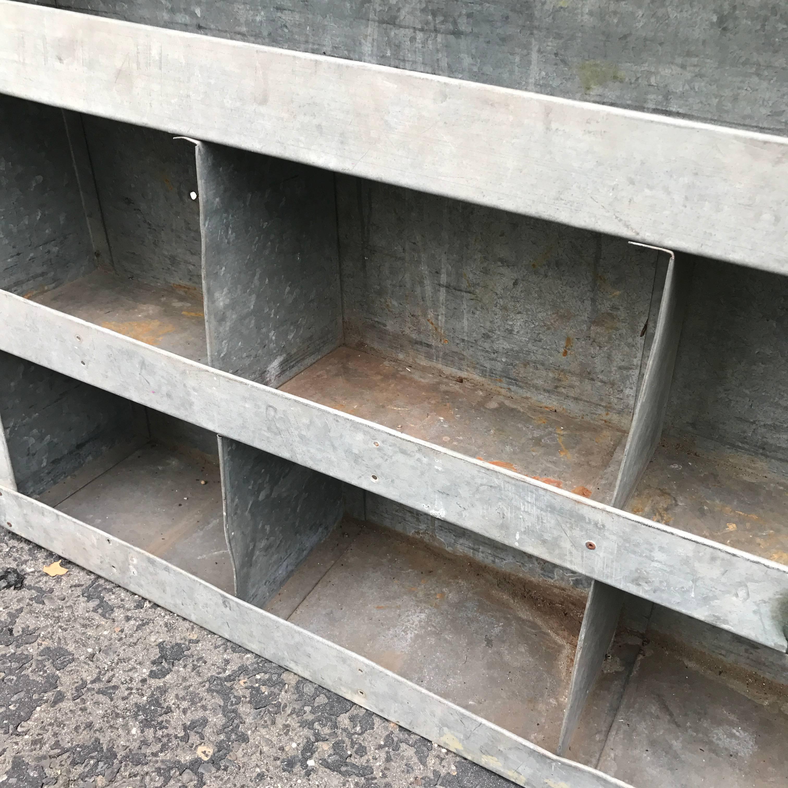 Industrial Large Vintage Galvanized Wall Shelf For Sale