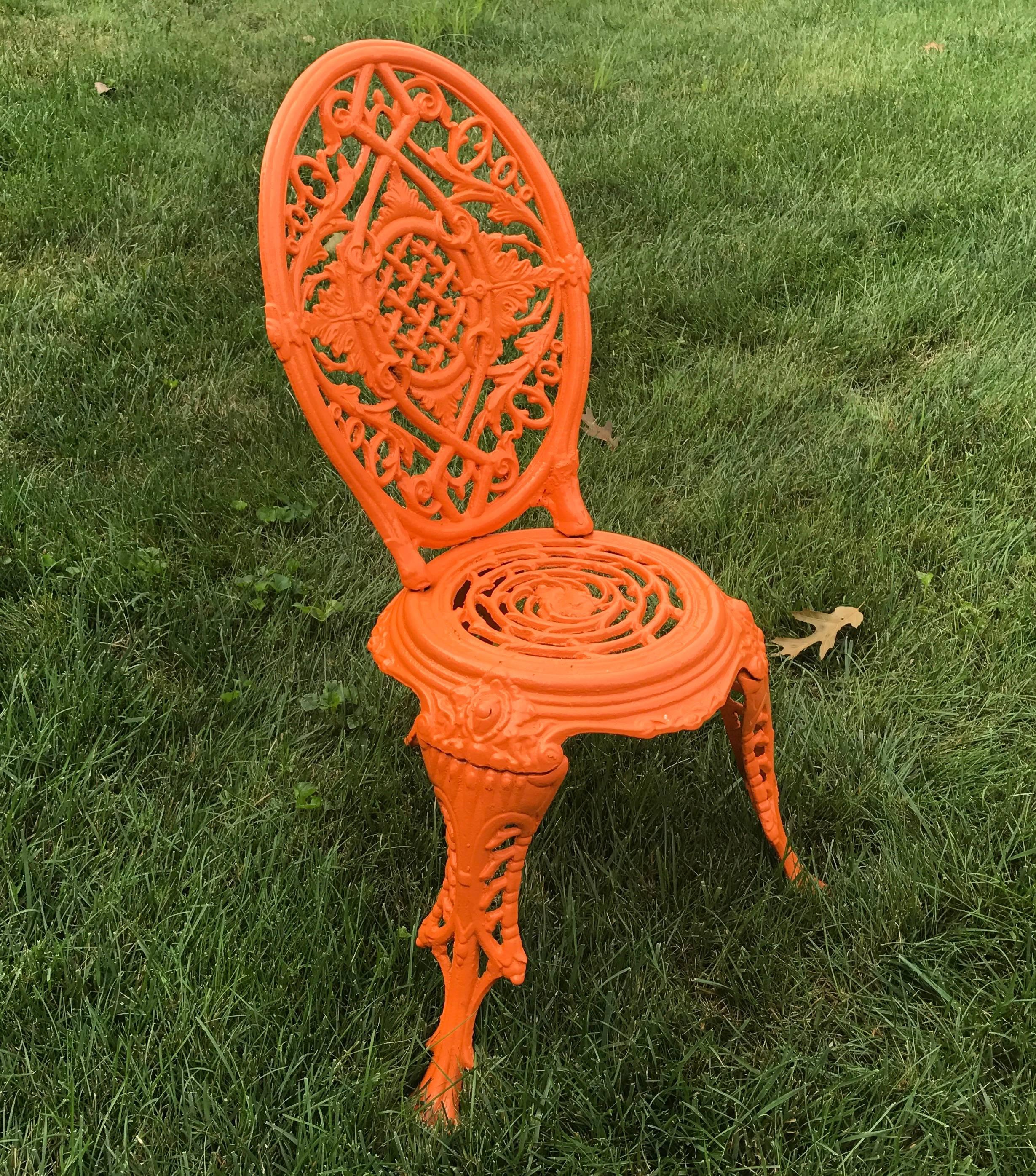 Early 20th Century Orange Cast Iron Garden Chair 1