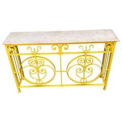 Pair of Yellow Metal Garden Stone-Top Consoles