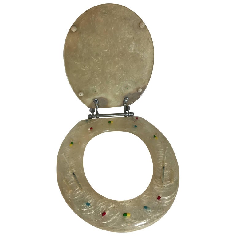 MidCentury Modern MixedMedia Art Work of a Lucite Toilet Seat For