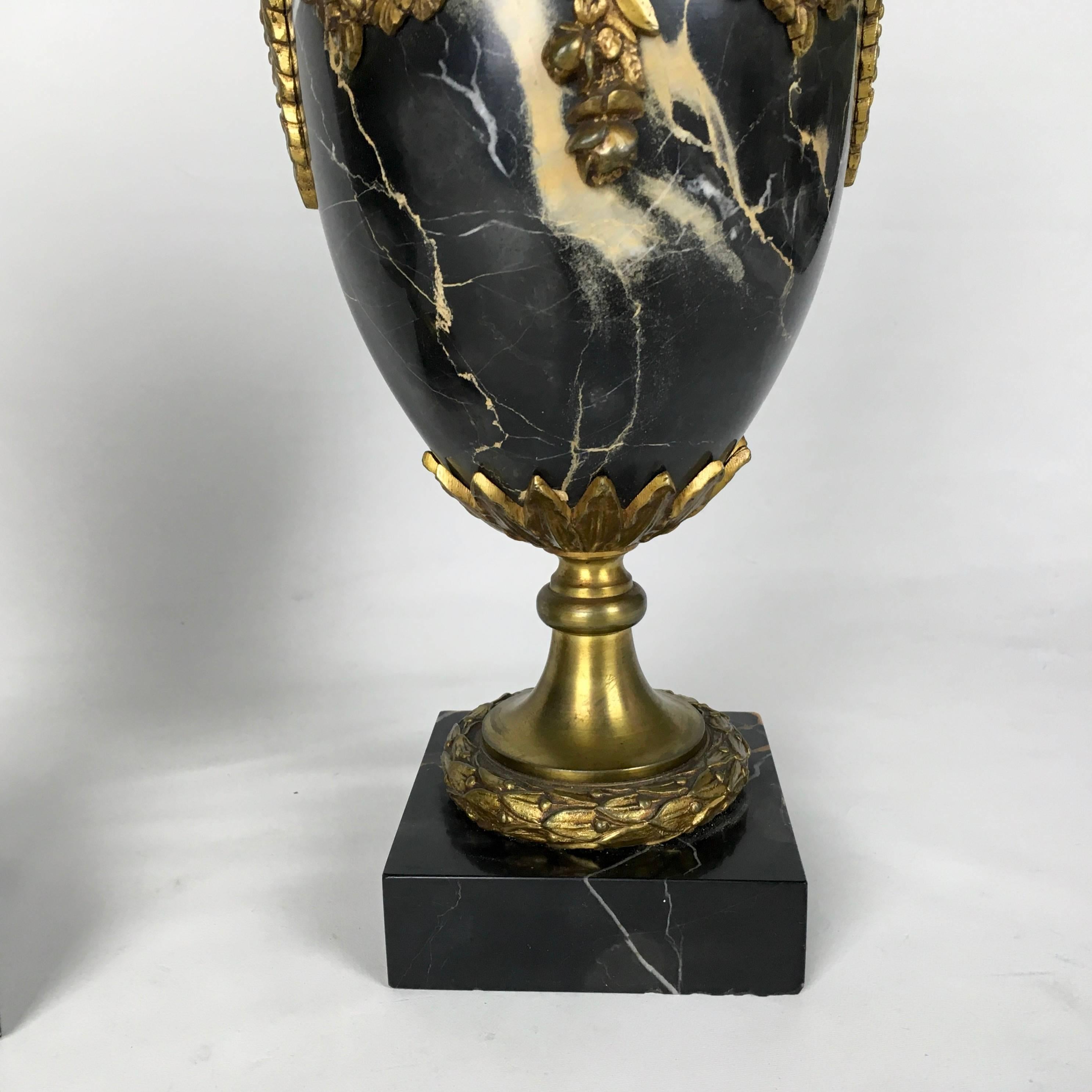 Antique Pair of French Louis XVI Style Marble Urns Gilt Bronze Ormolu Mounts 5