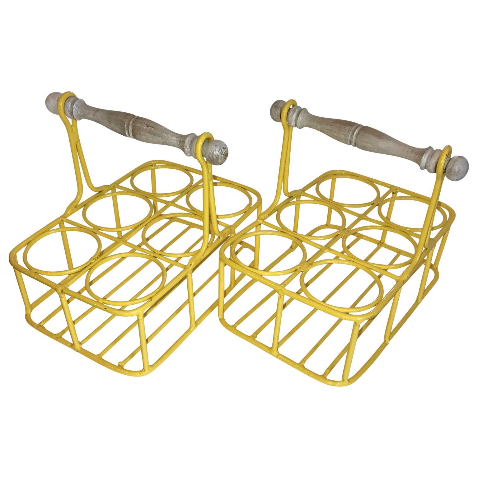 Set of two wine racks or planters in bright sunshine yellow.