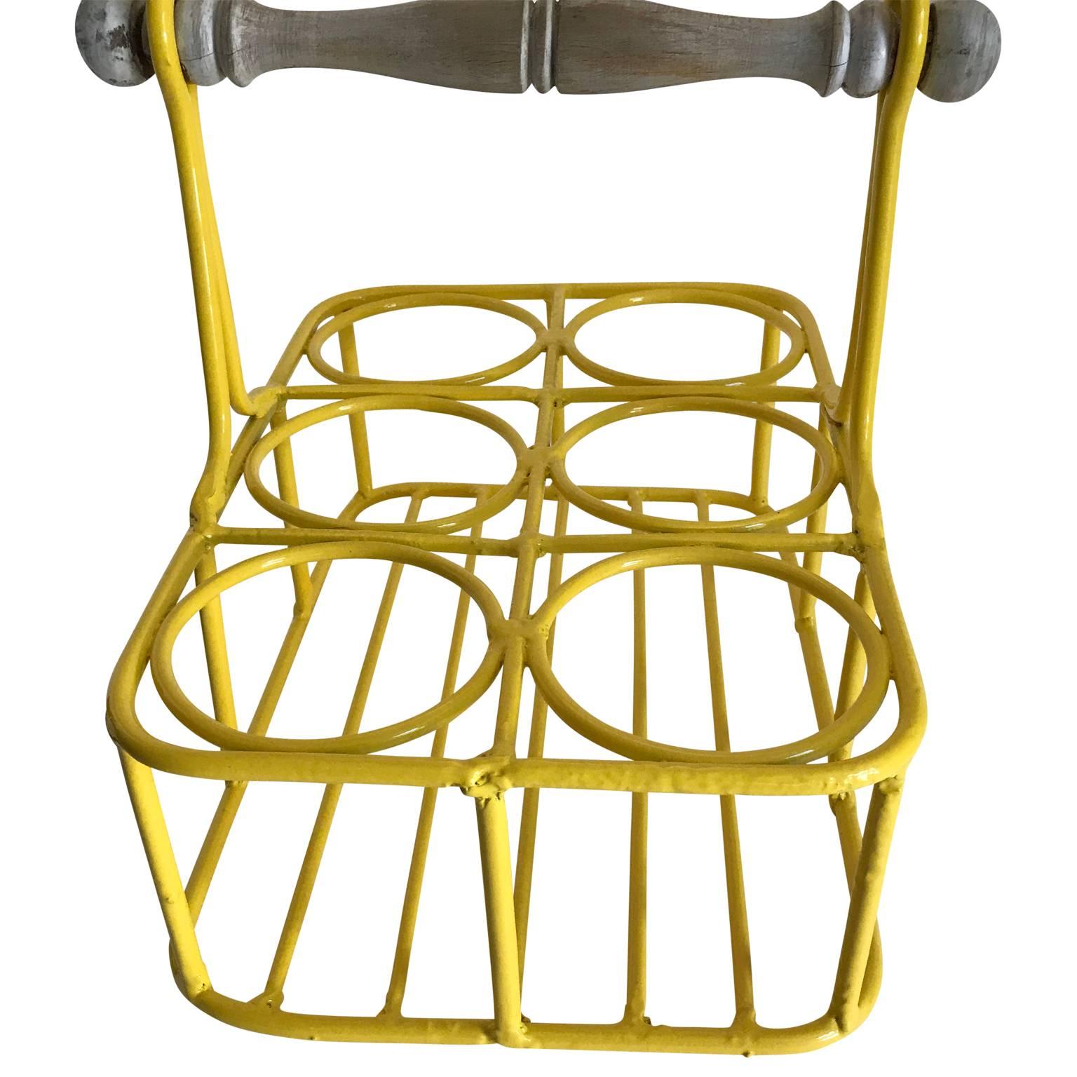 Iron Set of Two Wine Racks or Planters in Bright Sunshine Yellow