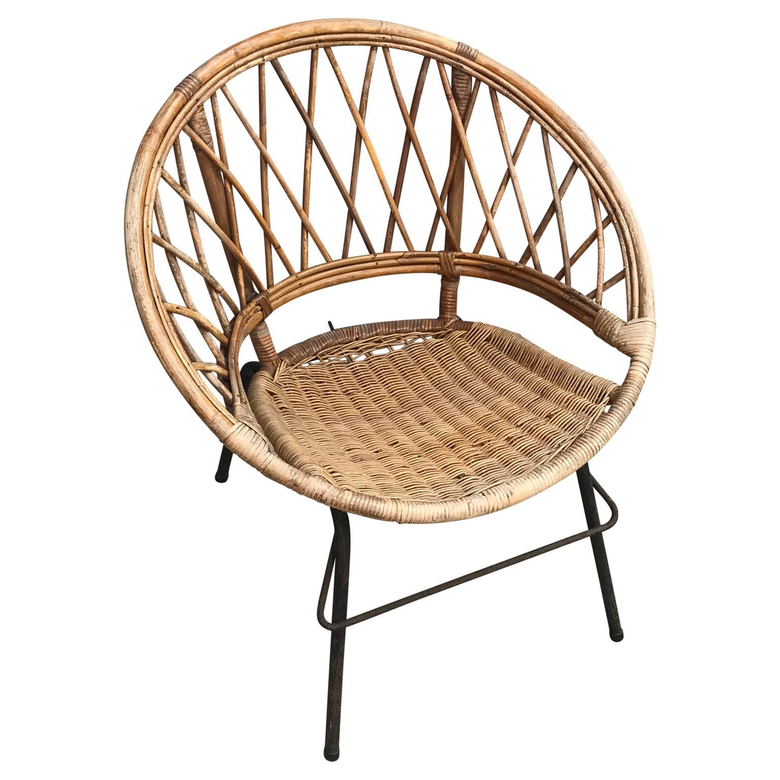 Hand-Crafted French Vintage Wicker Loop Chair For Sale