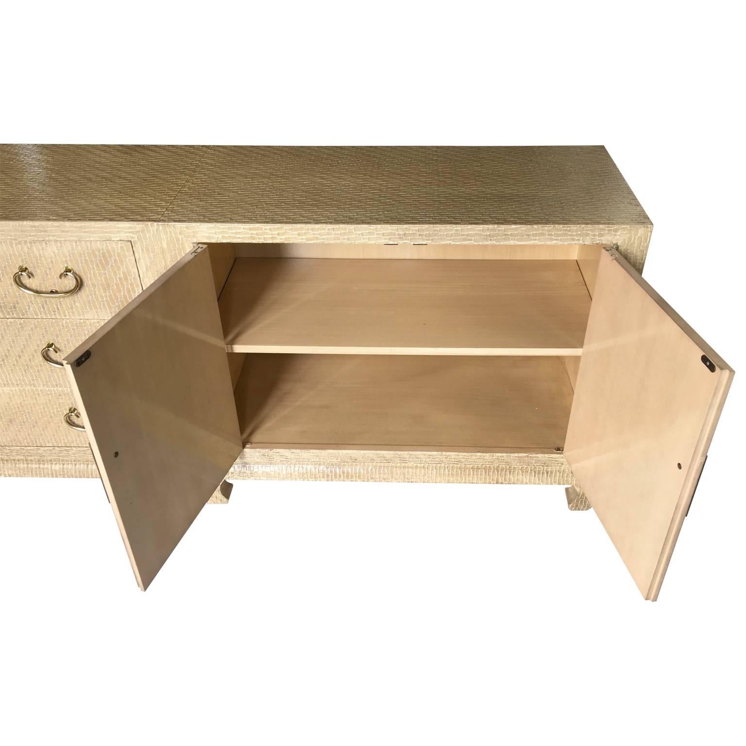 Mid-Century Modern Baker Asian Modern Sideboard in Grasscloth