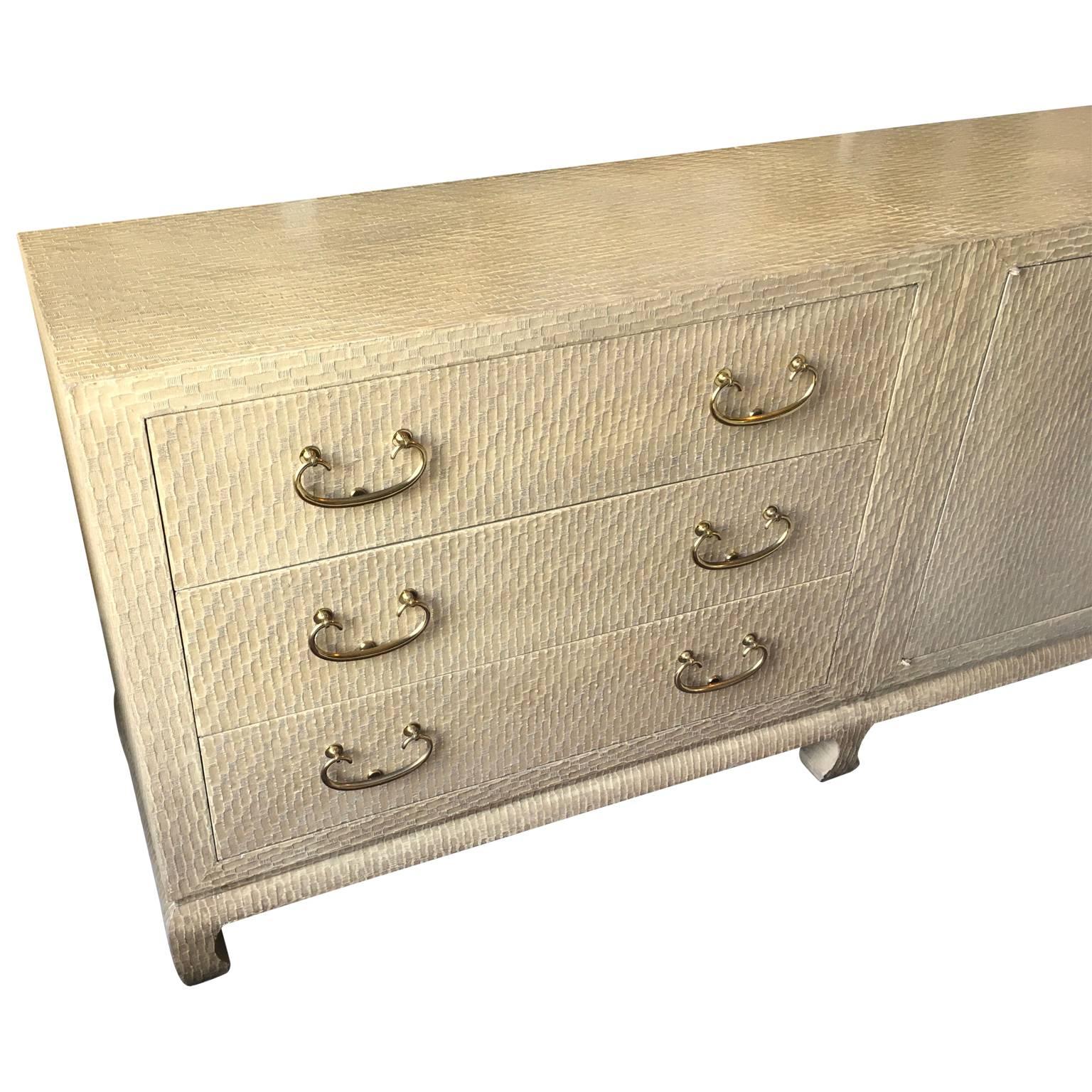 20th Century Baker Asian Modern Sideboard in Grasscloth