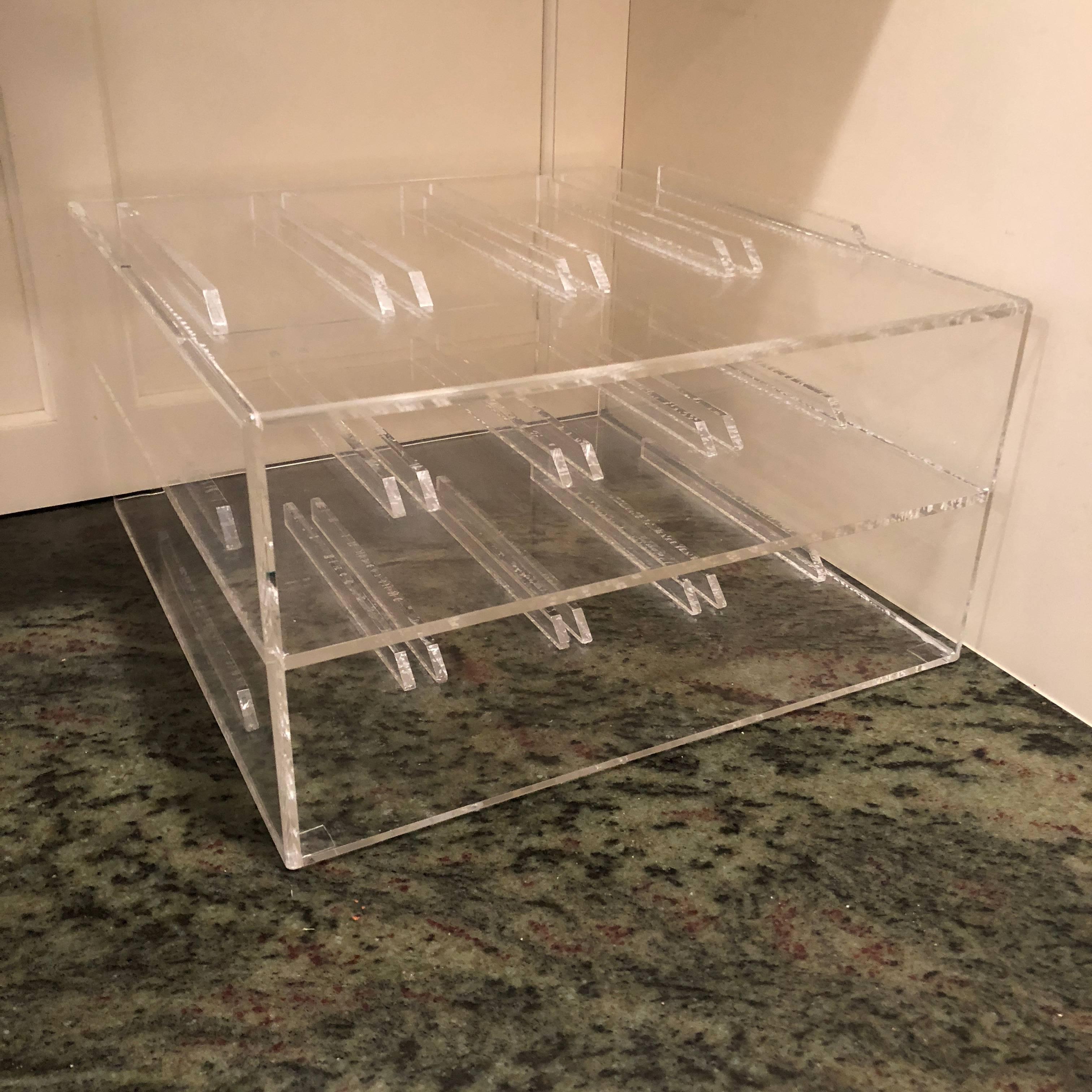 Mid-Century Lucite 8 Bottle Wine Rack And Storage Shelf In Good Condition In Haddonfield, NJ