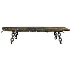 M. Stalker Long Studio Bench from Shipwreck Wood and Chain