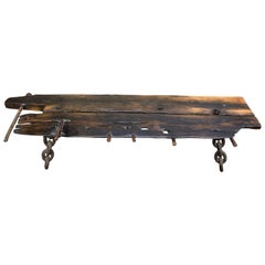 Vintage M. Stalker Long Studio Bench from Shipwreck Wood and Chain