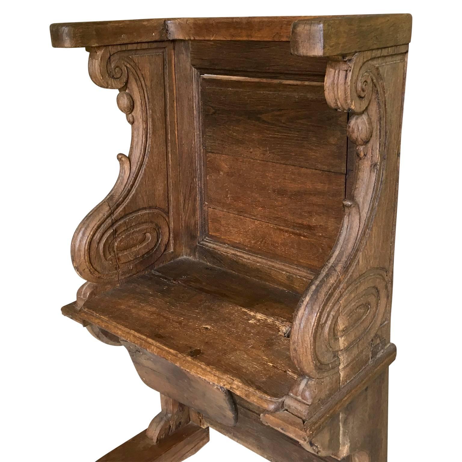 European Early Gothic Medieval Cathedral Solid Oak Misericord Bench Chair For Sale