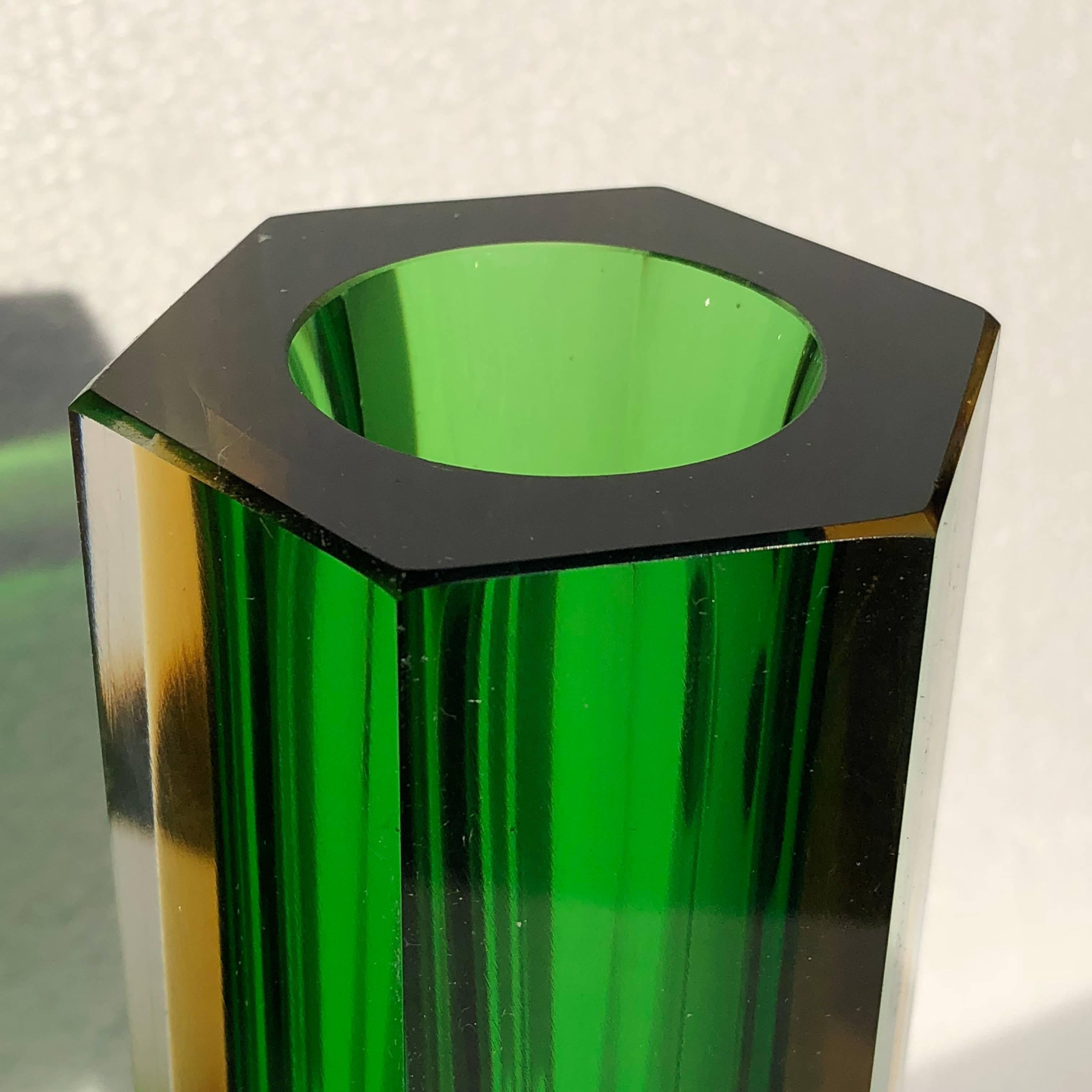 Mid-Century Modern Green and Yellow Italian Glass Vase by Murano Sommerso, 1960s
