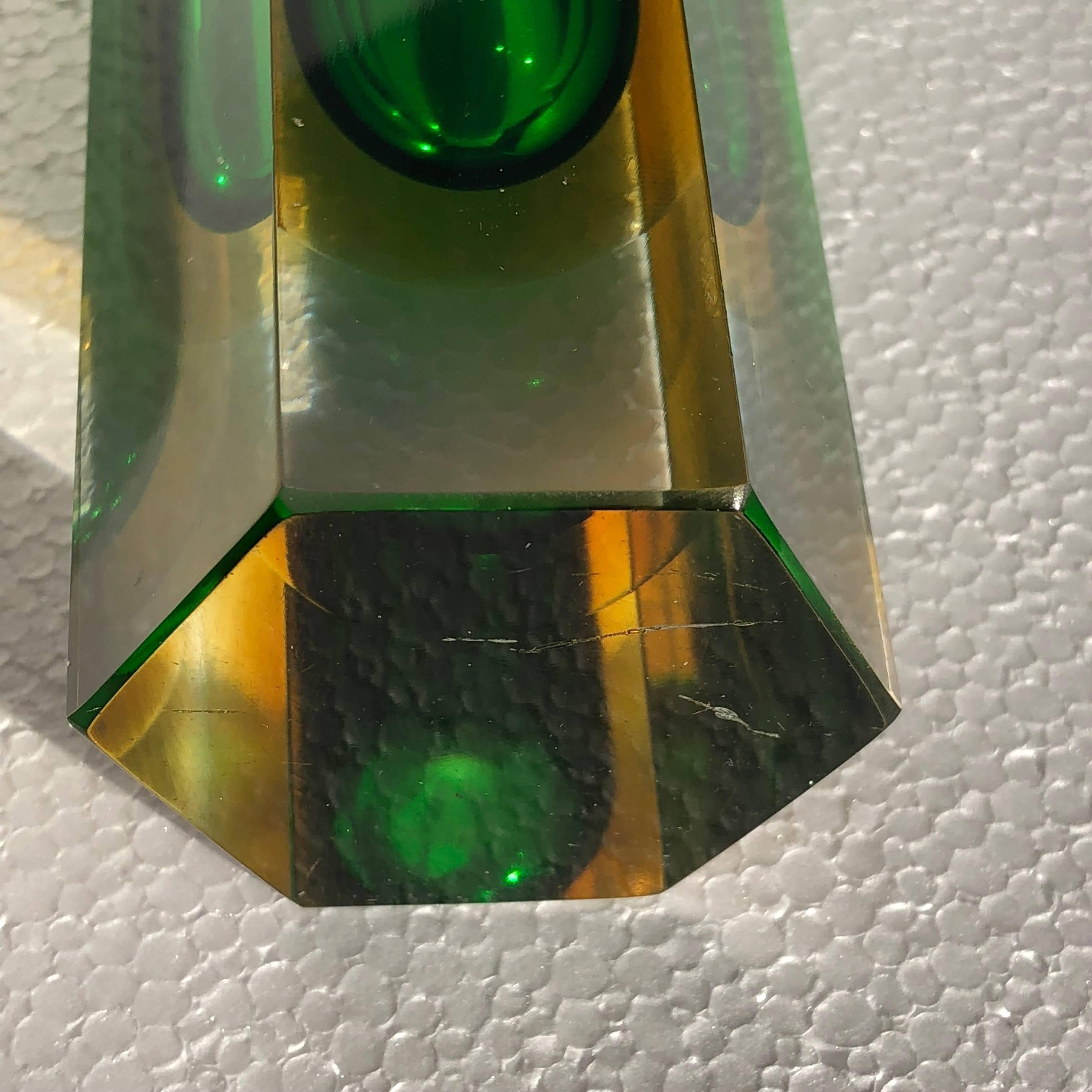 Green and Yellow Italian Glass Vase by Murano Sommerso, 1960s In Good Condition In Haddonfield, NJ