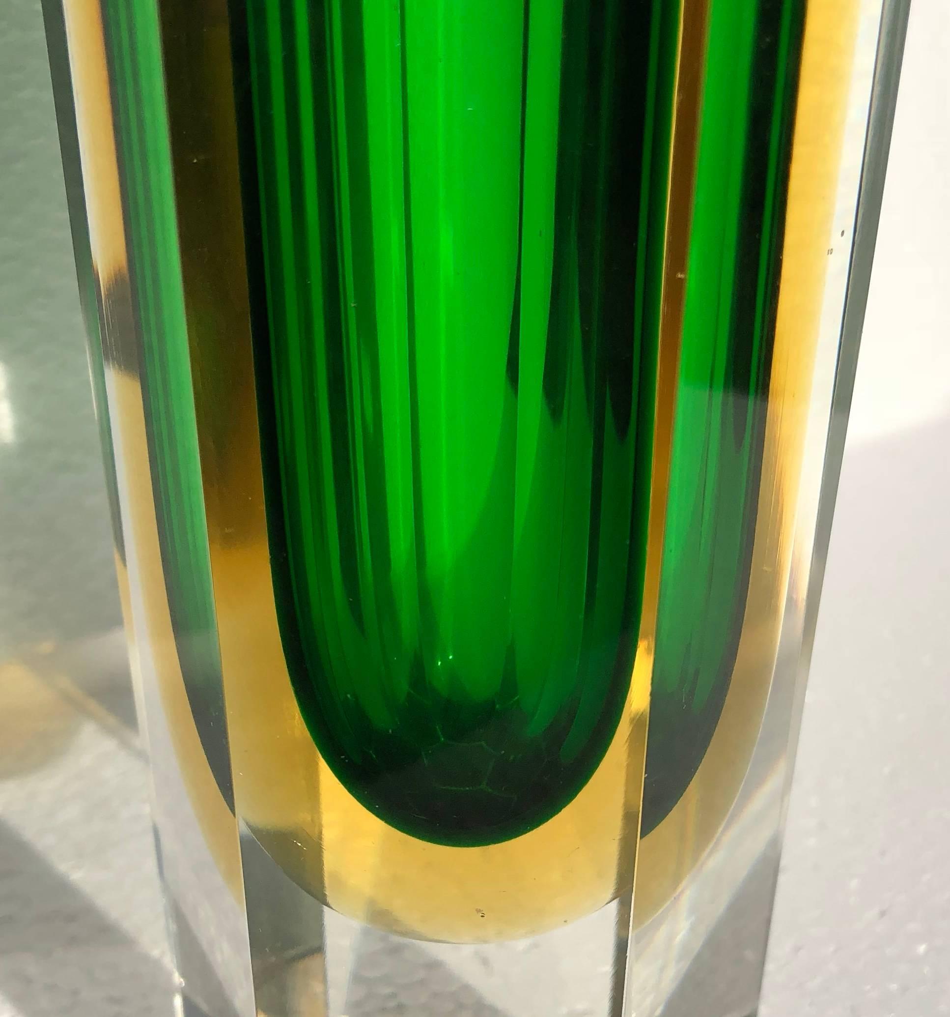 20th Century Green and Yellow Italian Glass Vase by Murano Sommerso, 1960s