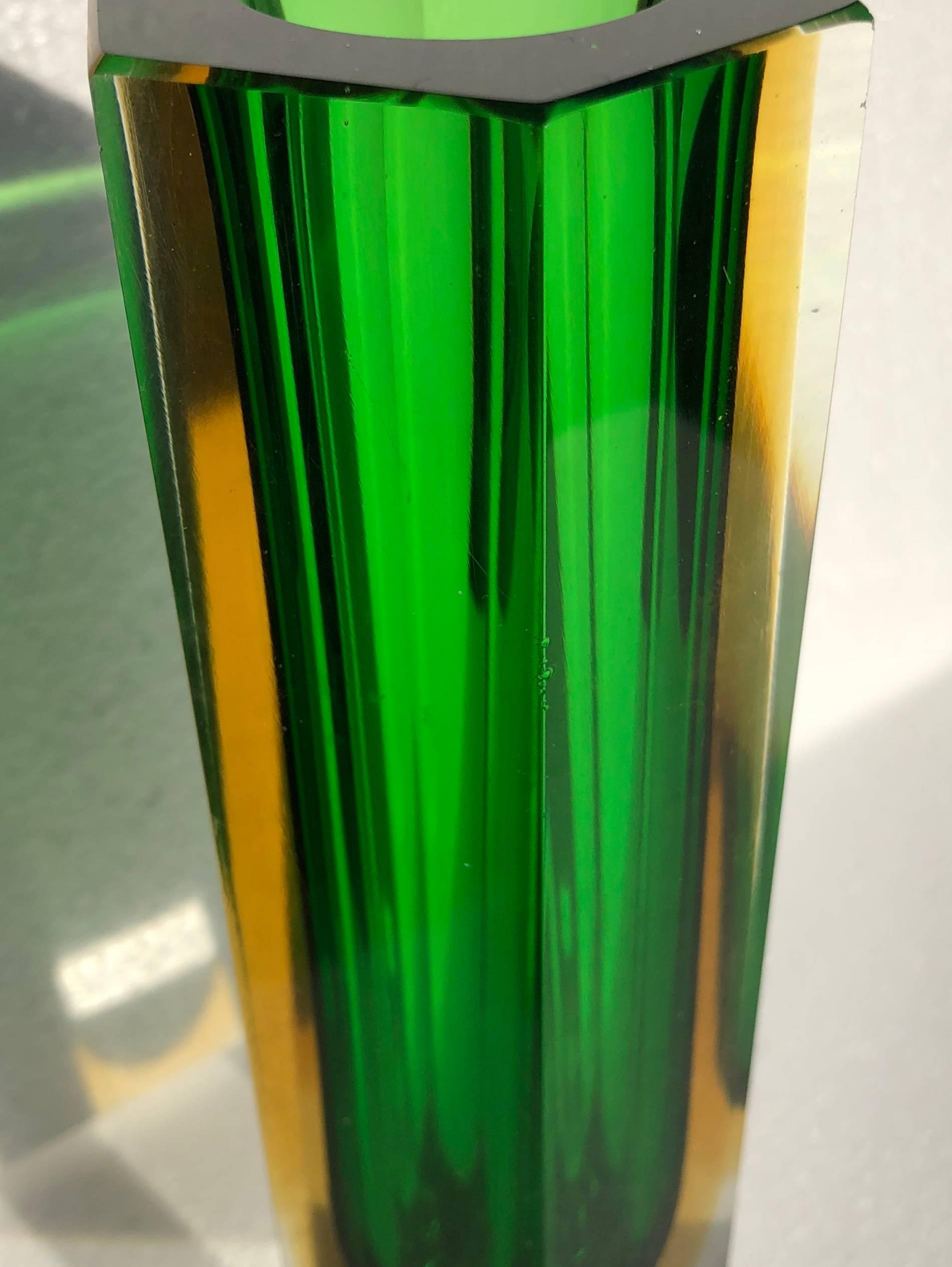Green and Yellow Italian Glass Vase by Murano Sommerso, 1960s 1