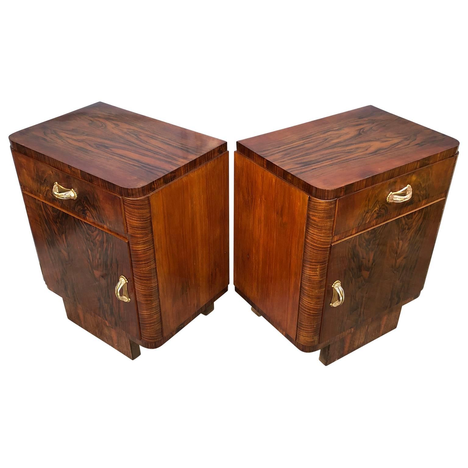 Veneer Pair of Italian Art Deco Night Stand Tables