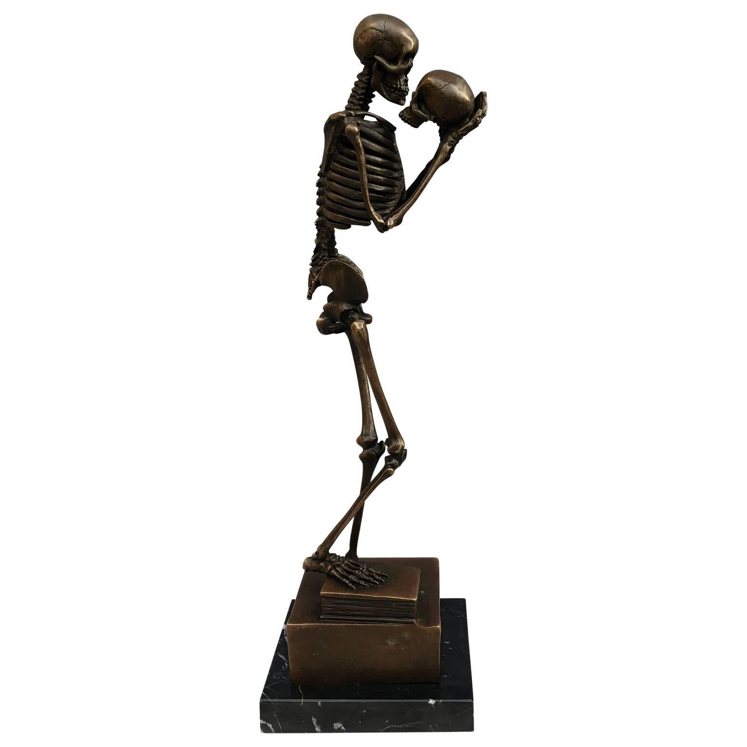 Momento Mori Vienna bronze of full skeleton and skull by Carl Kauba.