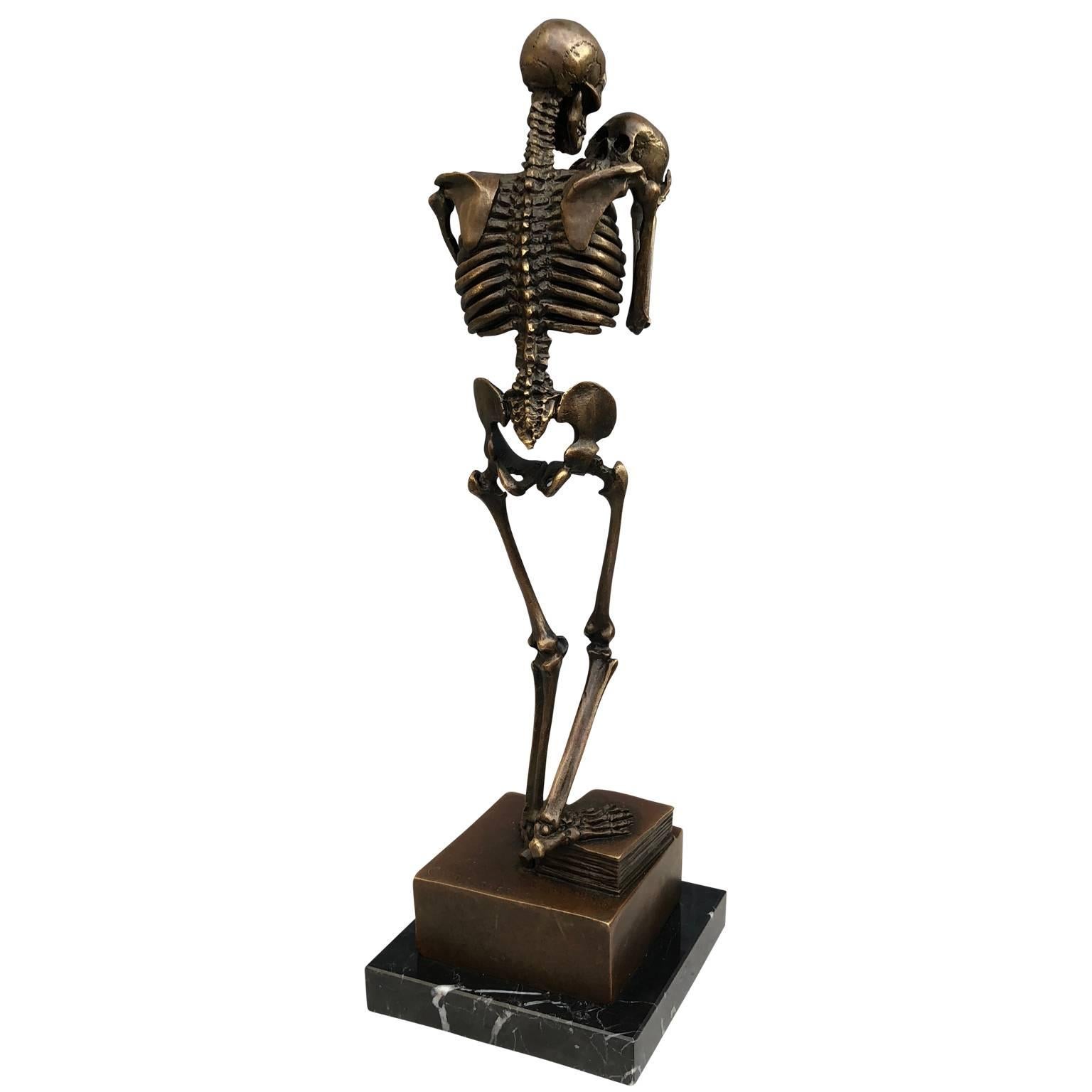 Patinated Momento Mori Vienna Bronze of Full Skeleton and Skull by Carl Kauba