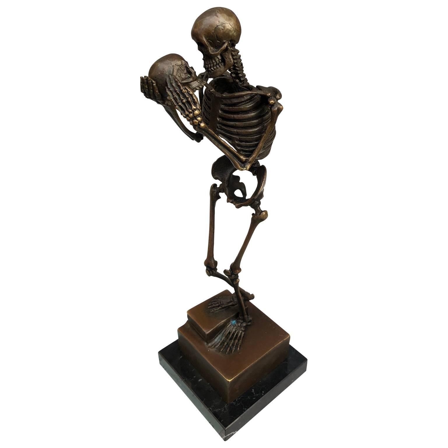 Beaux Arts Momento Mori Vienna Bronze of Full Skeleton and Skull by Carl Kauba