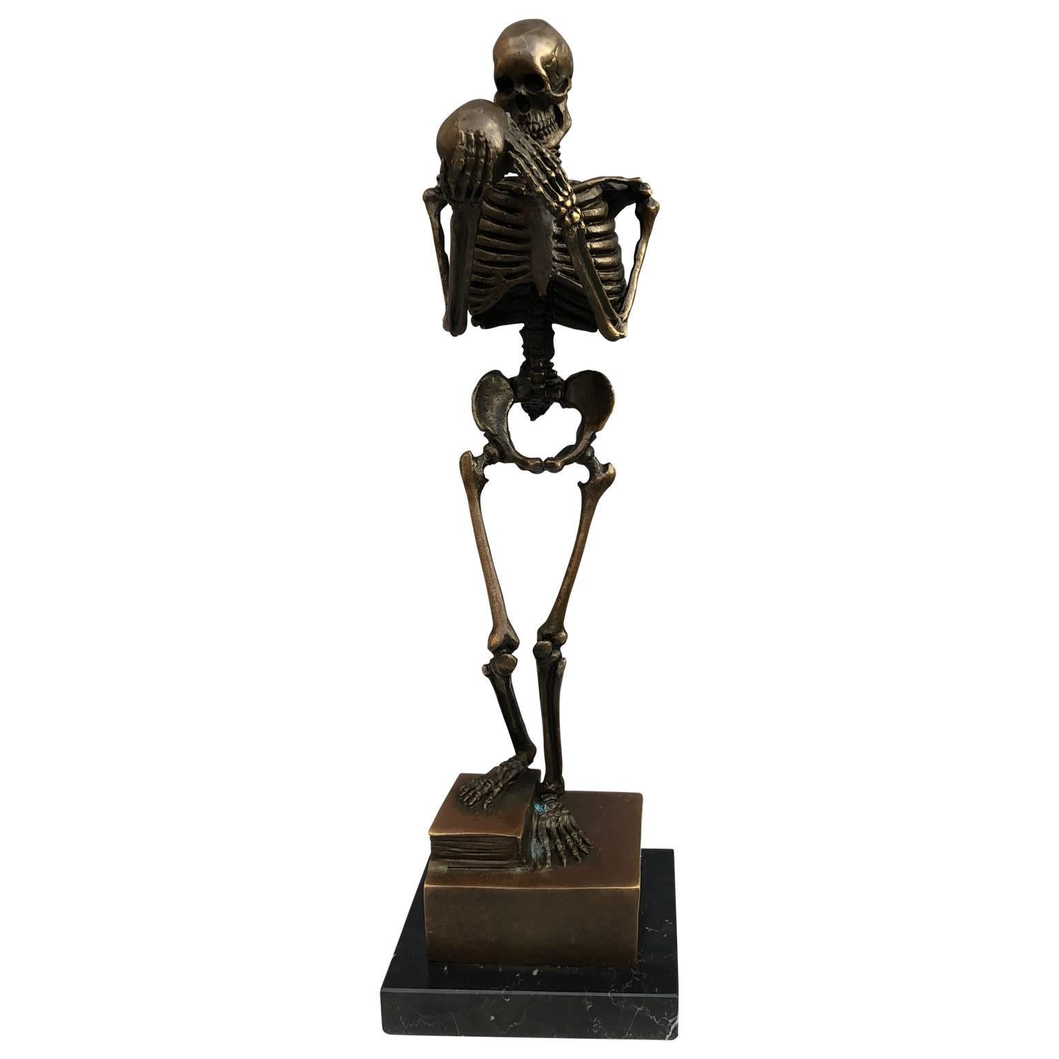 Austrian Momento Mori Vienna Bronze of Full Skeleton and Skull by Carl Kauba