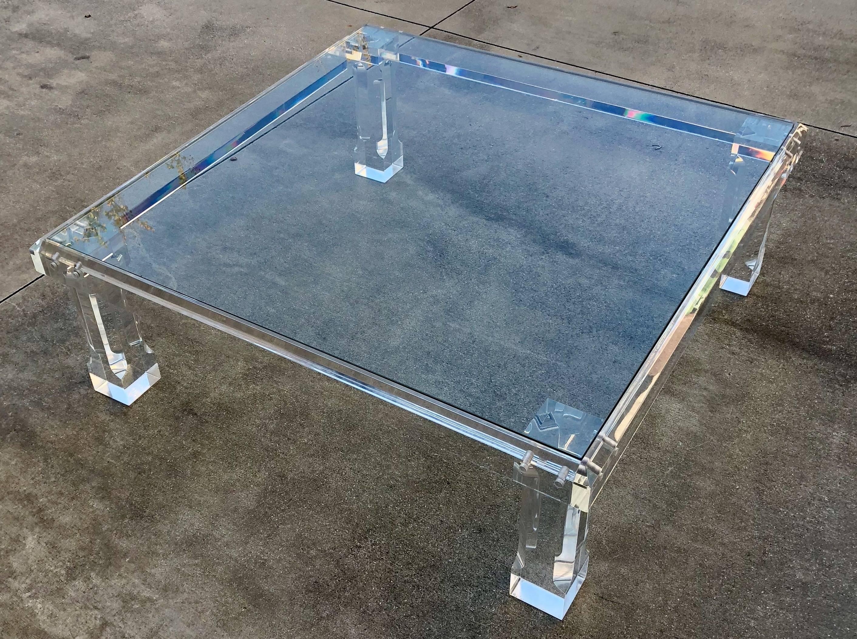 Lucite Square Mid-Century Modern Cocktail Table, Signed VJJ, 1978 4