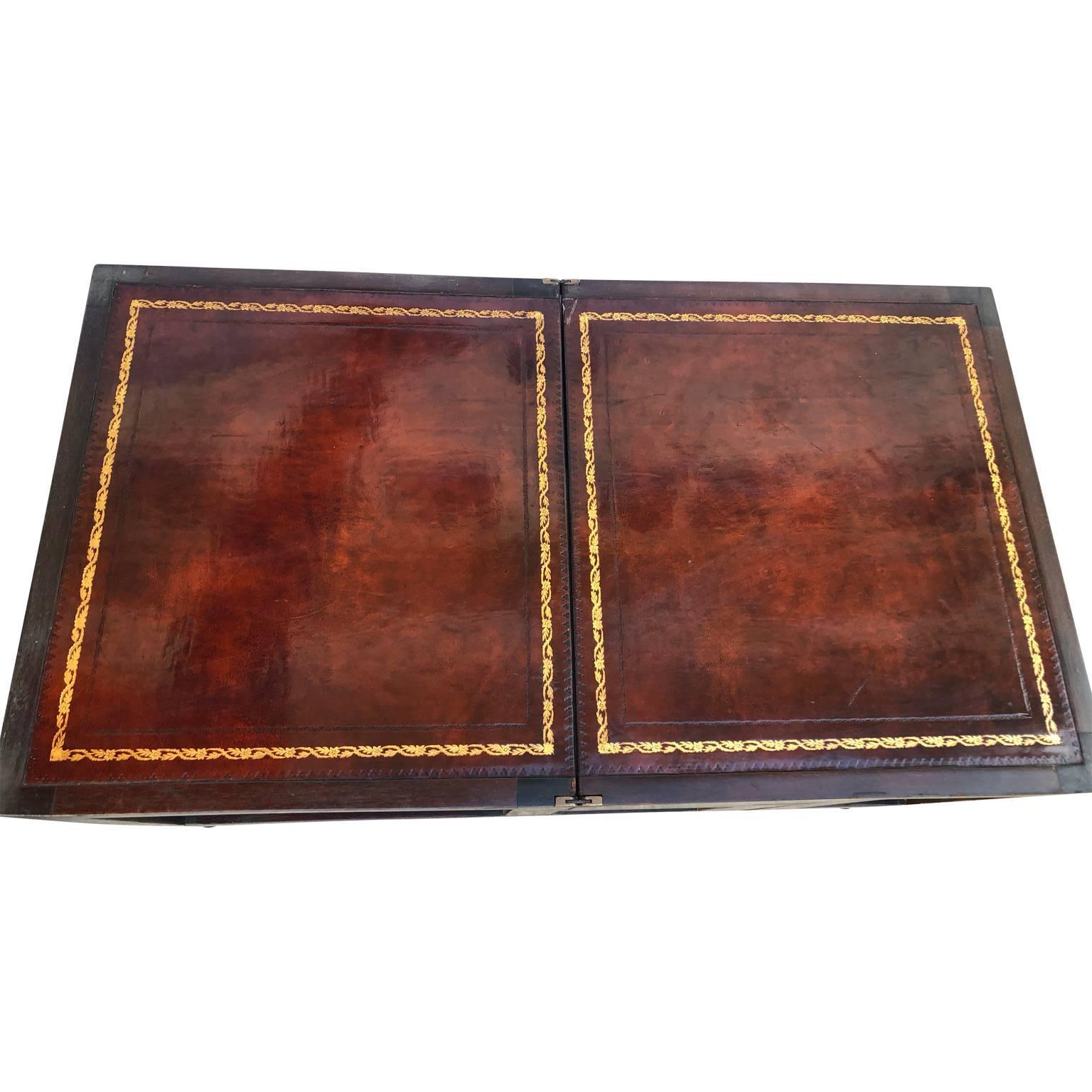 Metamorphic Library Steps And End Table With Gilt Incised Leather 2