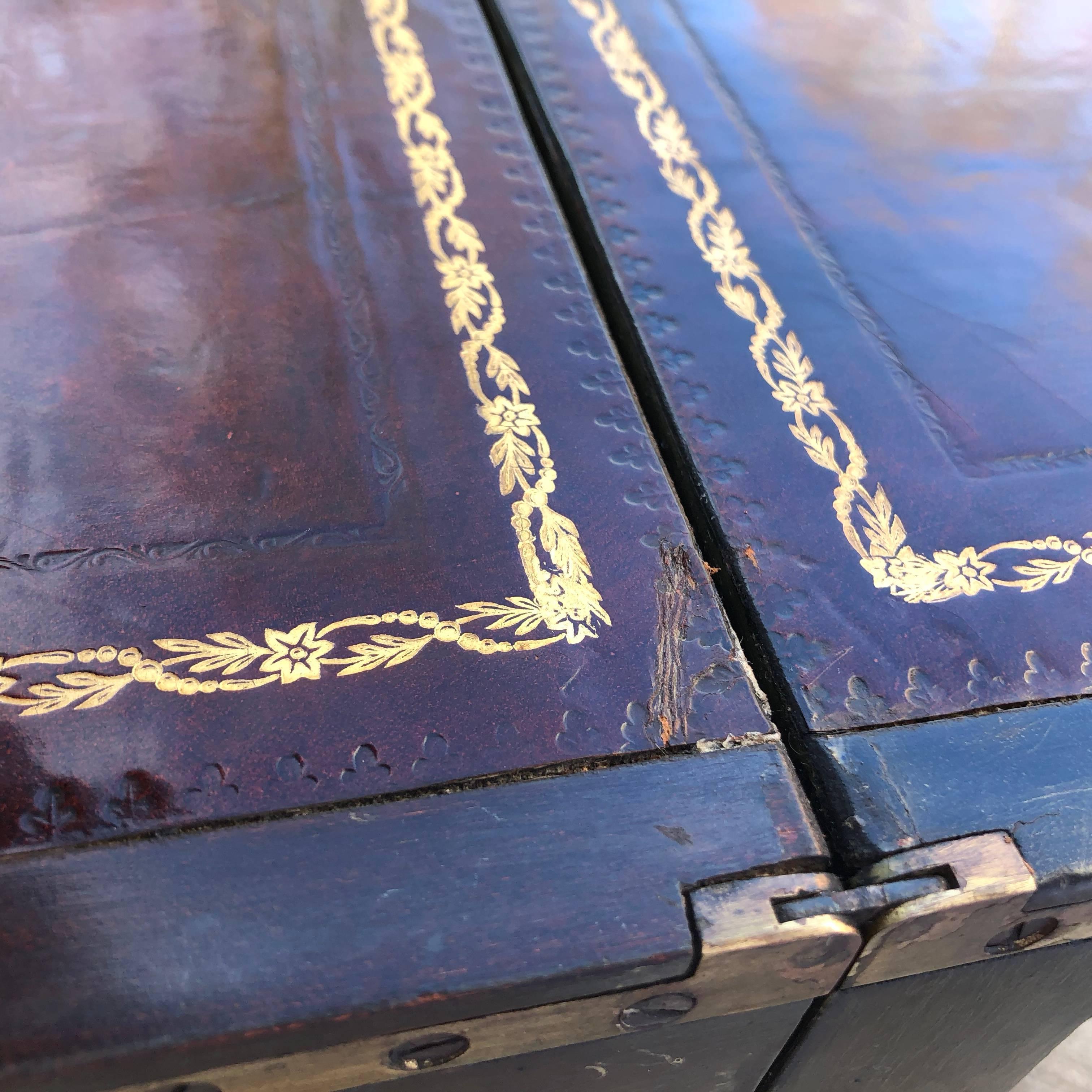 Metamorphic Library Steps And End Table With Gilt Incised Leather 4