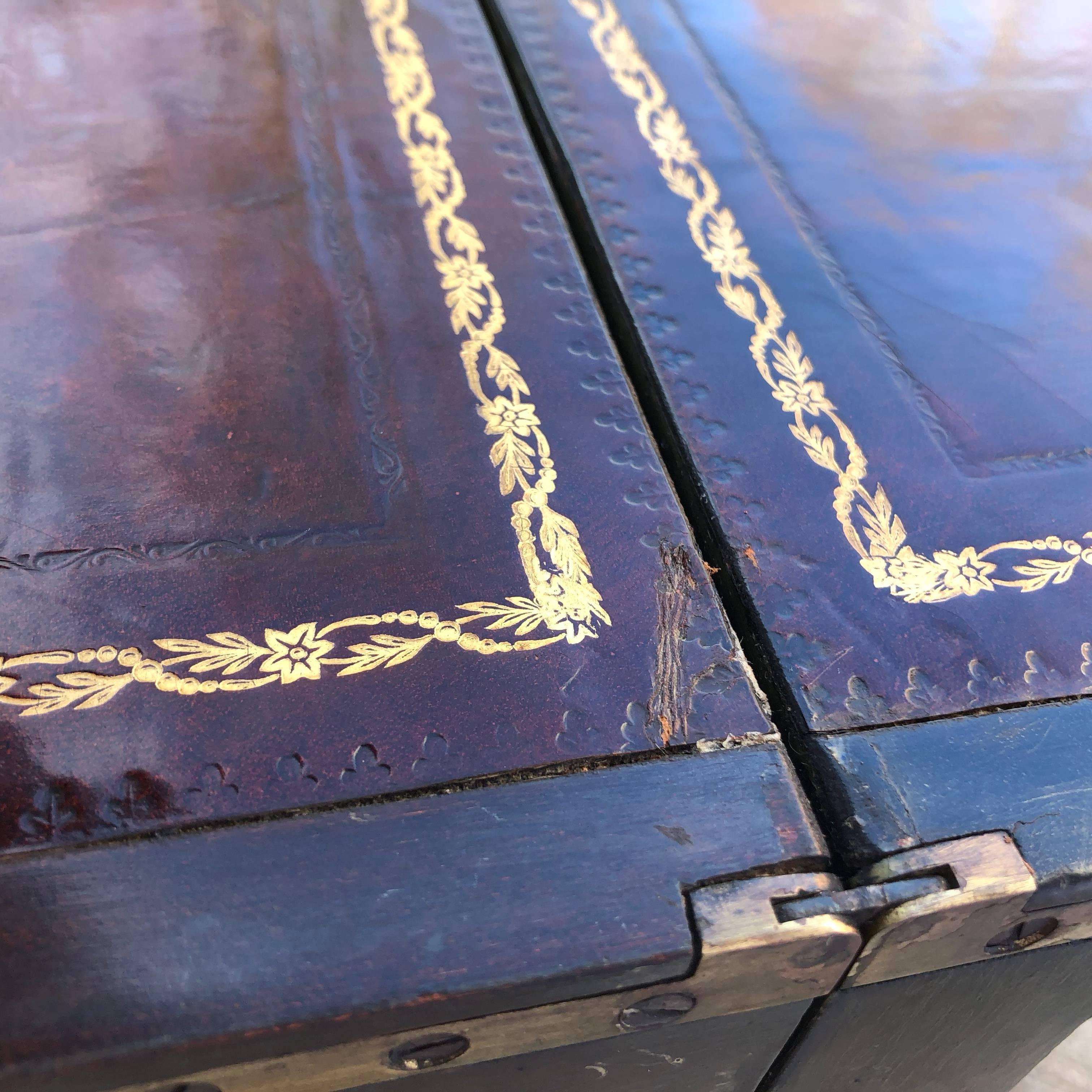 Metamorphic Library Steps And End Table With Gilt Incised Leather  4