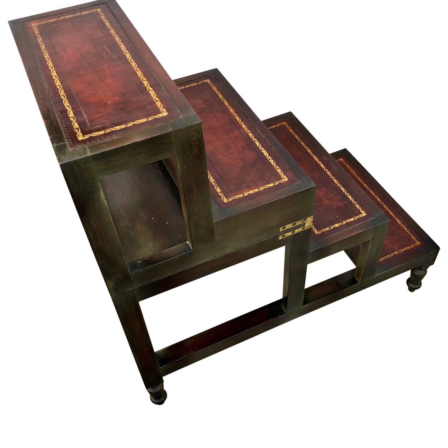 George III Metamorphic Library Steps And End Table With Gilt Incised Leather
