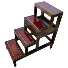 Metamorphic Library Steps And End Table With Gilt Incised Leather