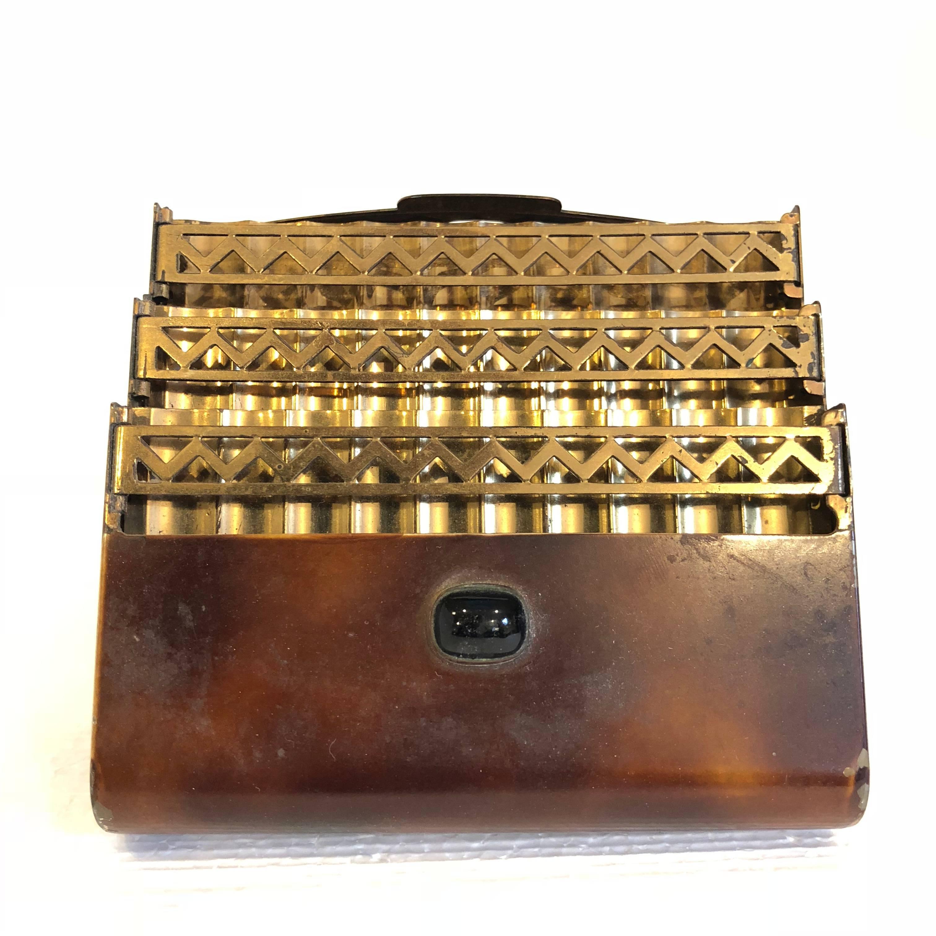 Patinated Vintage French Brass Art Deco Cigarette Holder Case