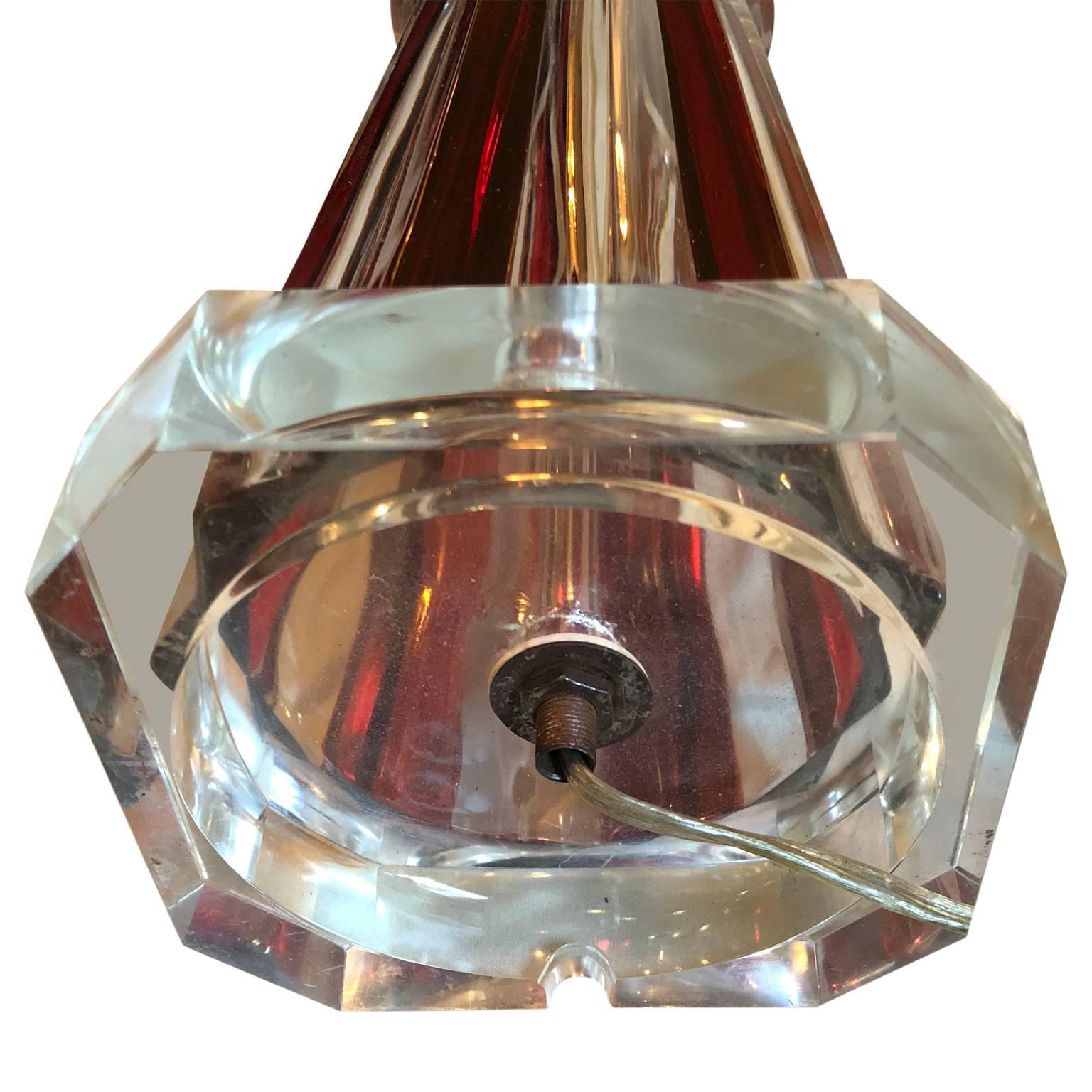 Mid-Century Modern Red And Clear Glass Table Lamp 3