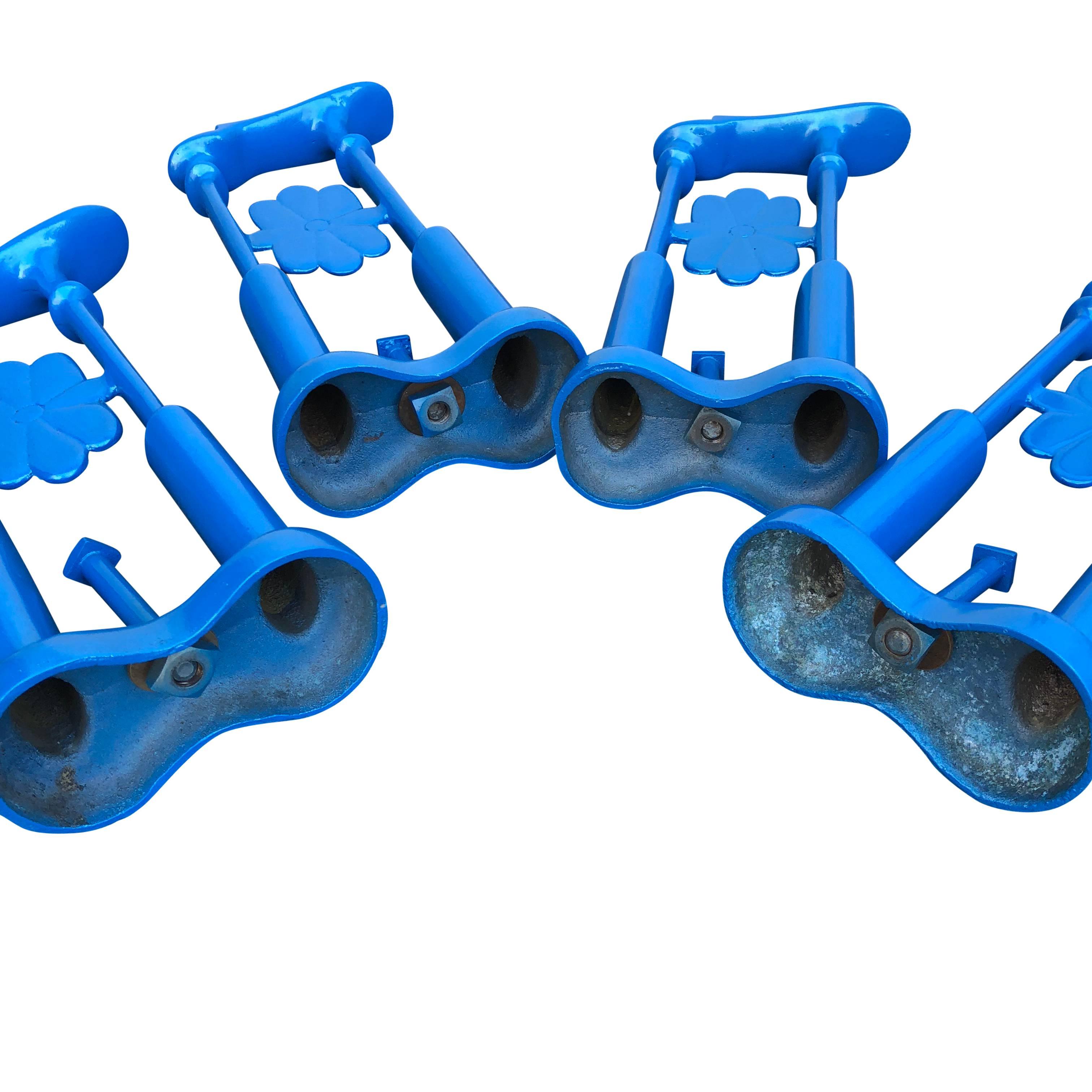 Set Of Four Decorative Blue Powder-Coated Cast Iron Shoe-Shine Stands 2